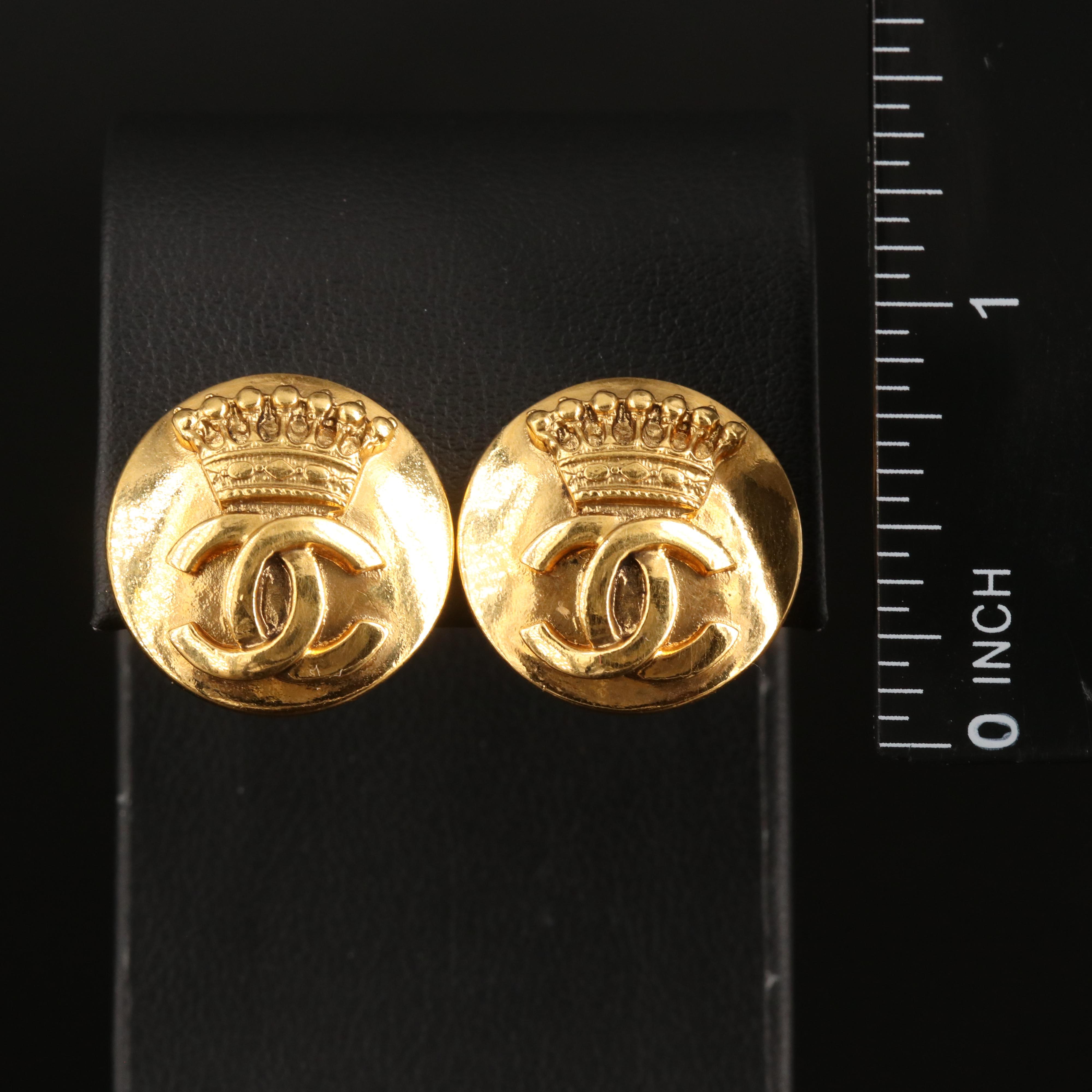 Chanel Crown and Logo Button Earrings