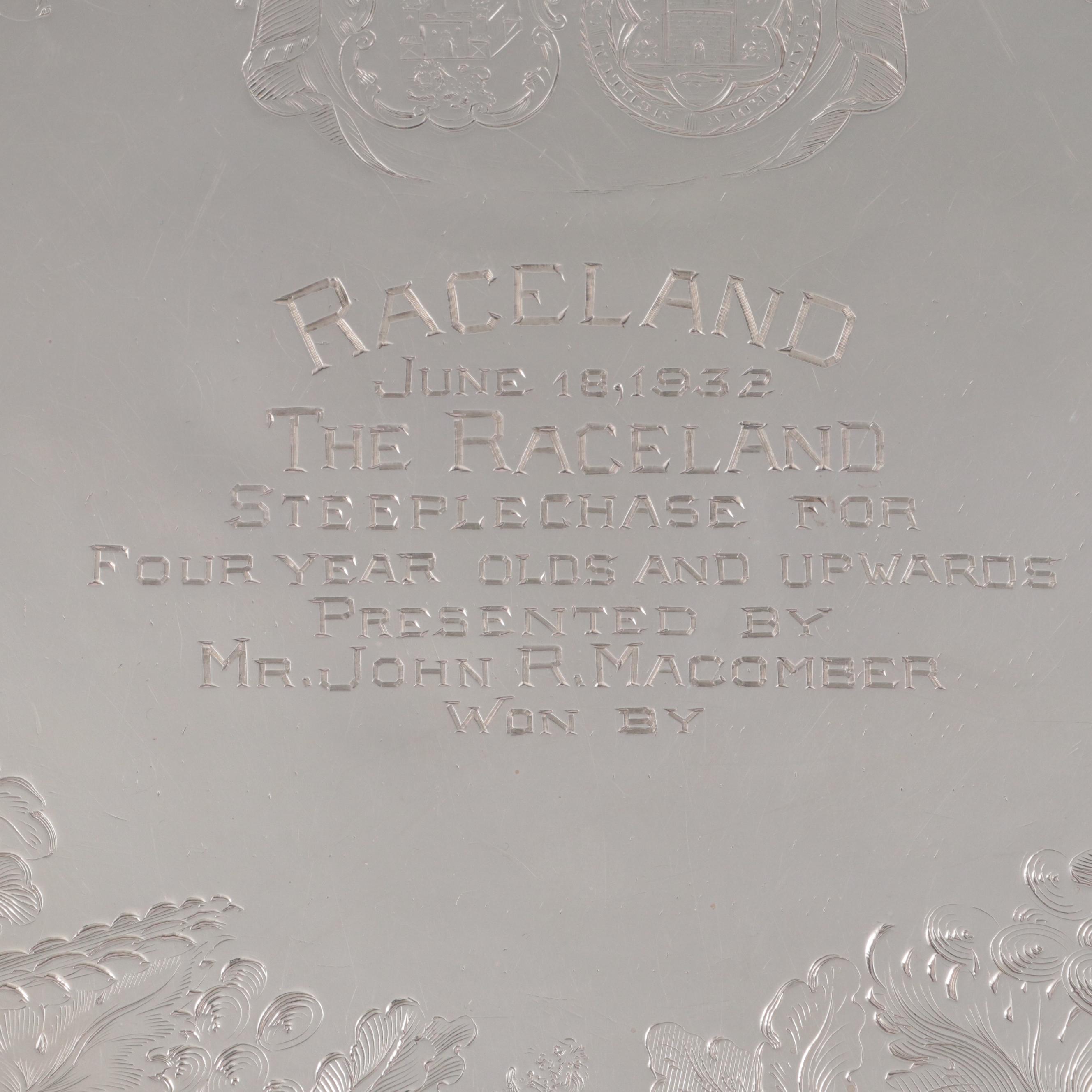 English Chased Sterling Silver Raceland Steeplechase Horse Trophy