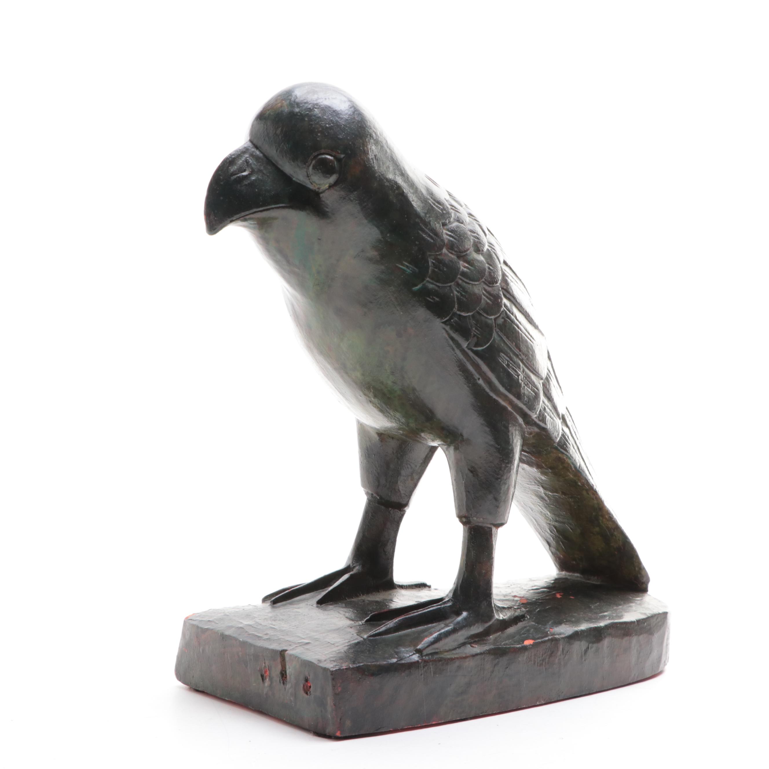 Indonesian Hand-Crafted Black Painted Composite Bangai Crow Figurine, 1993