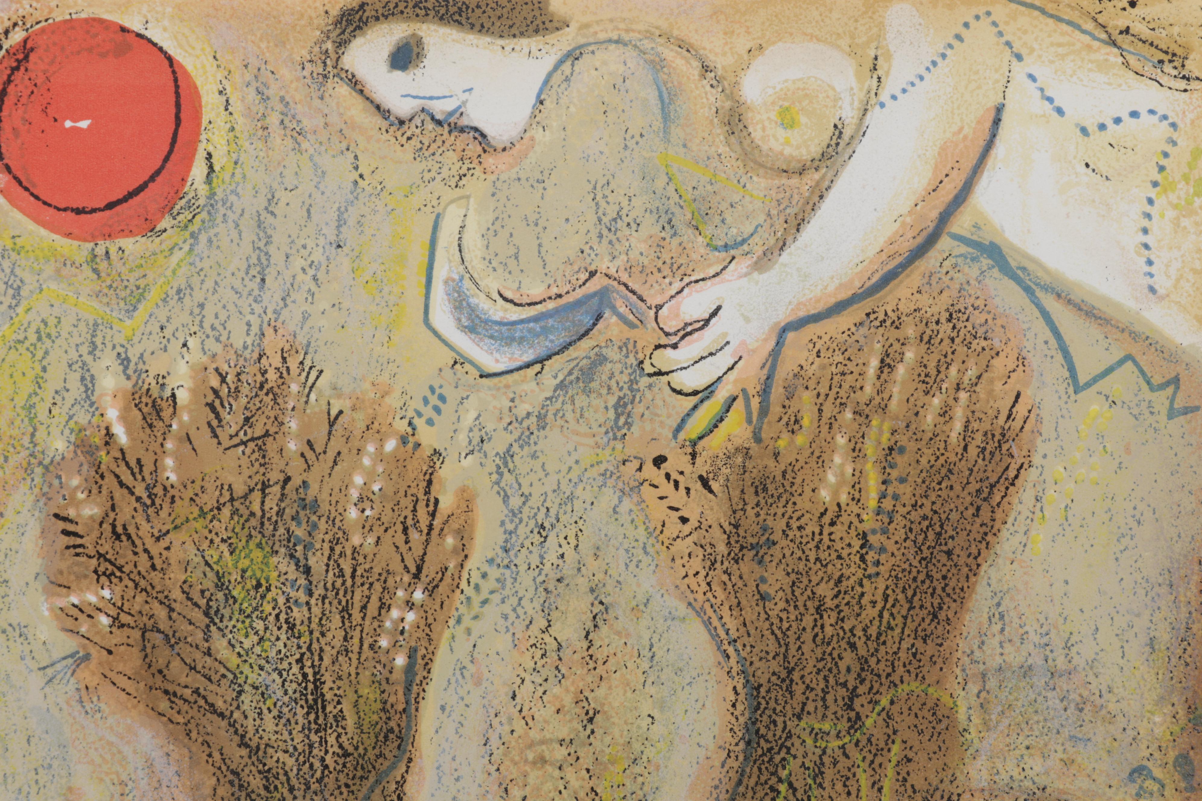 Marc Chagall Color Lithograph "Booz se réveille et voit Ruth à ses pieds," 1960