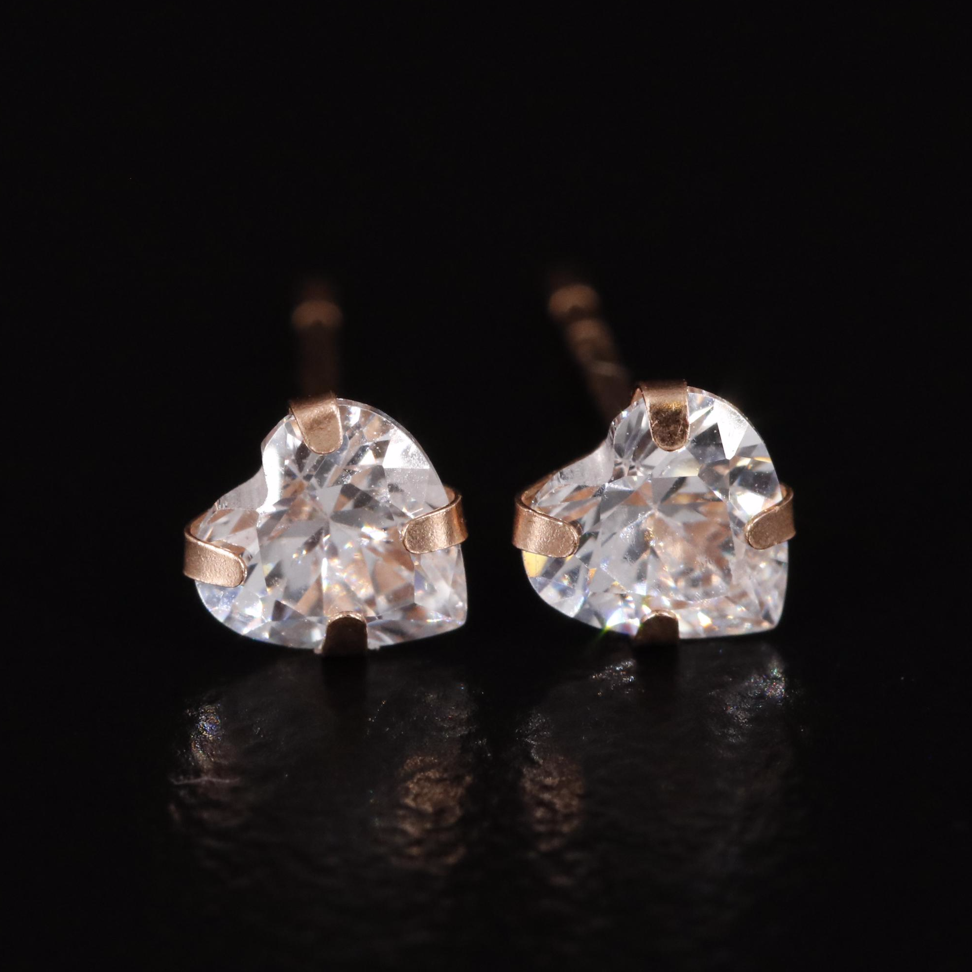 14K Rose Gold Cubic Zirconia Heart Stud Earrings