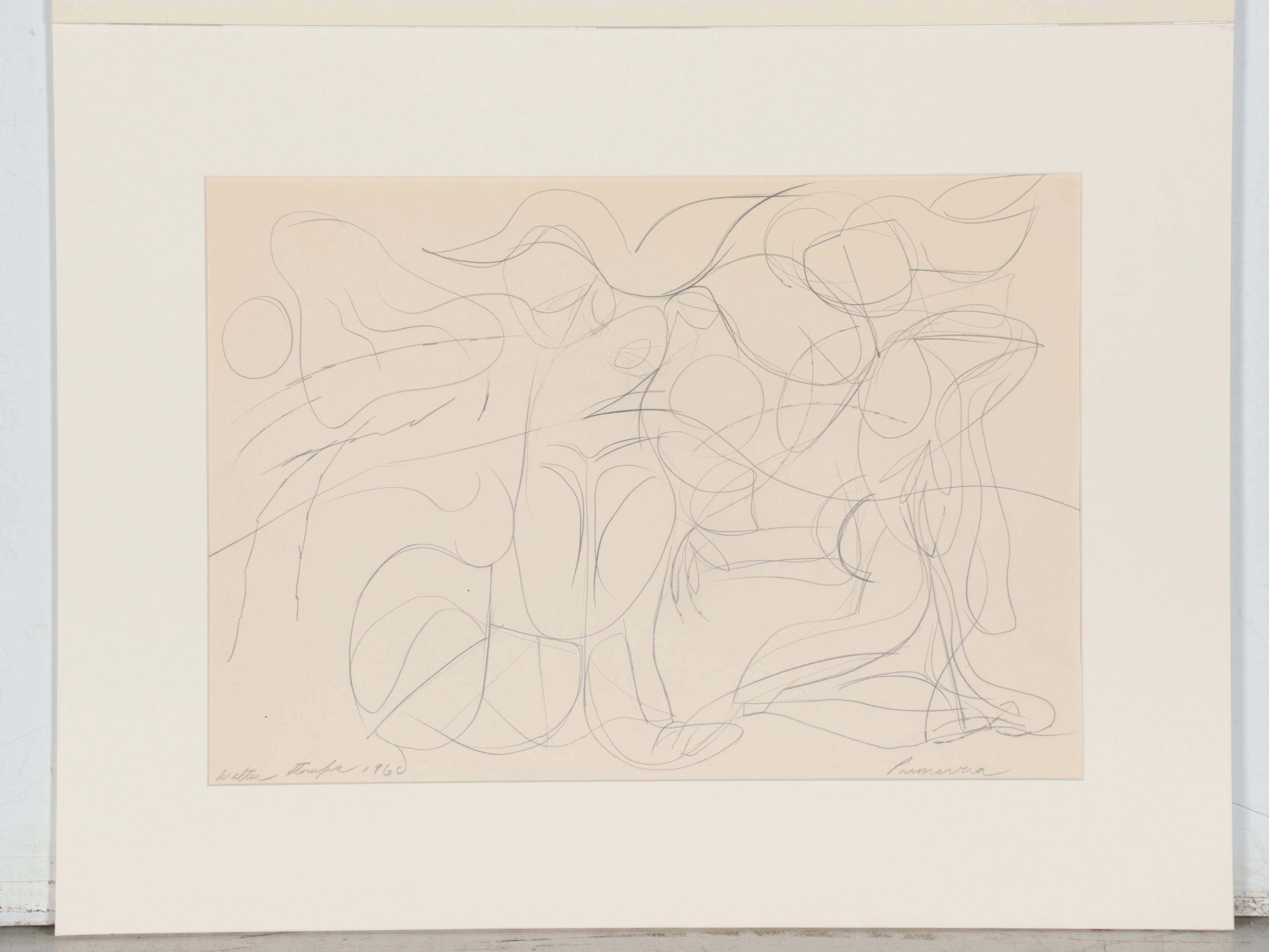 Walter Stomps Graphite Line Drawing "Primavera," 1960