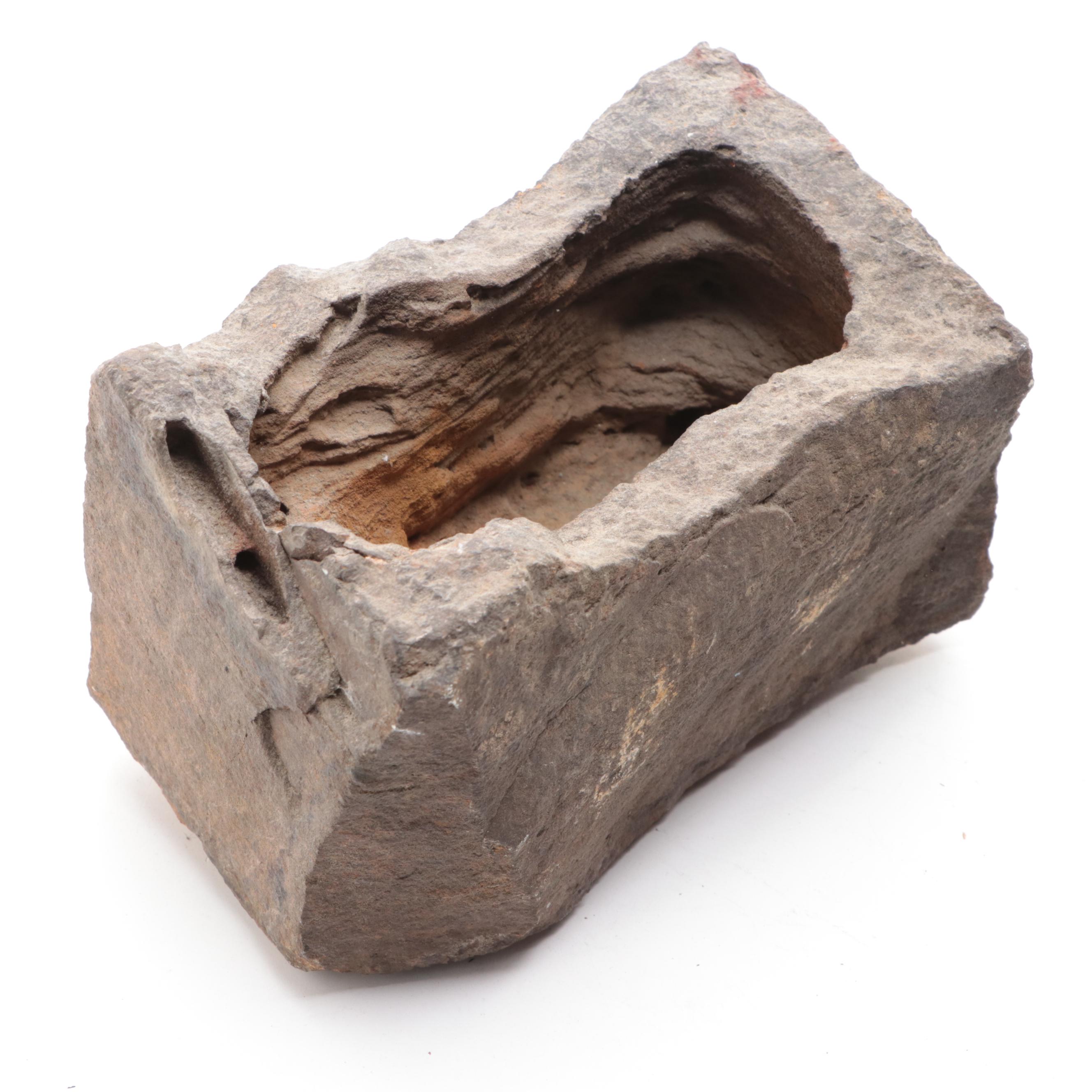 Carved Sandstone Small Trough and Figural Relief