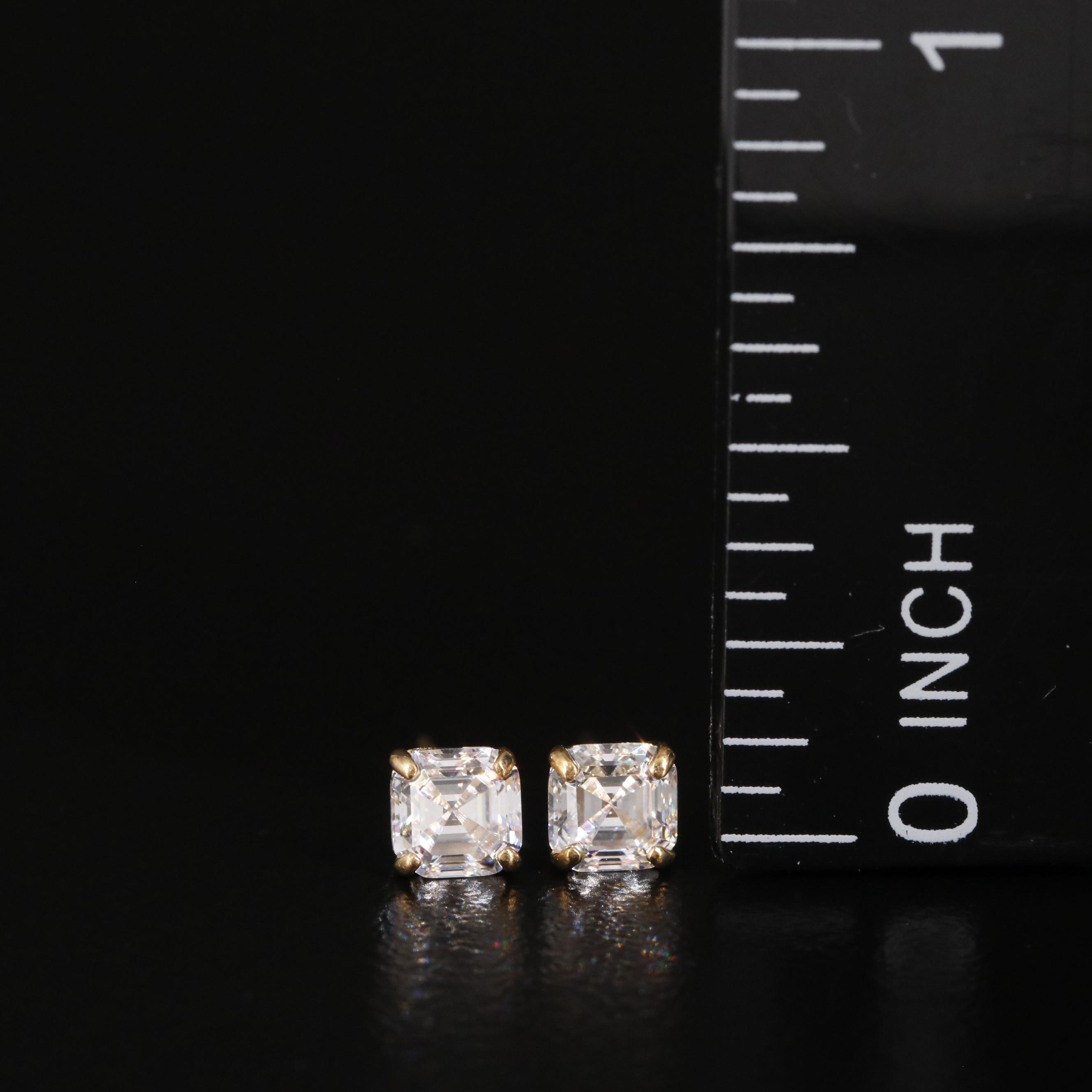 14K Cubic Zirconia Basket Square Stud Earrings