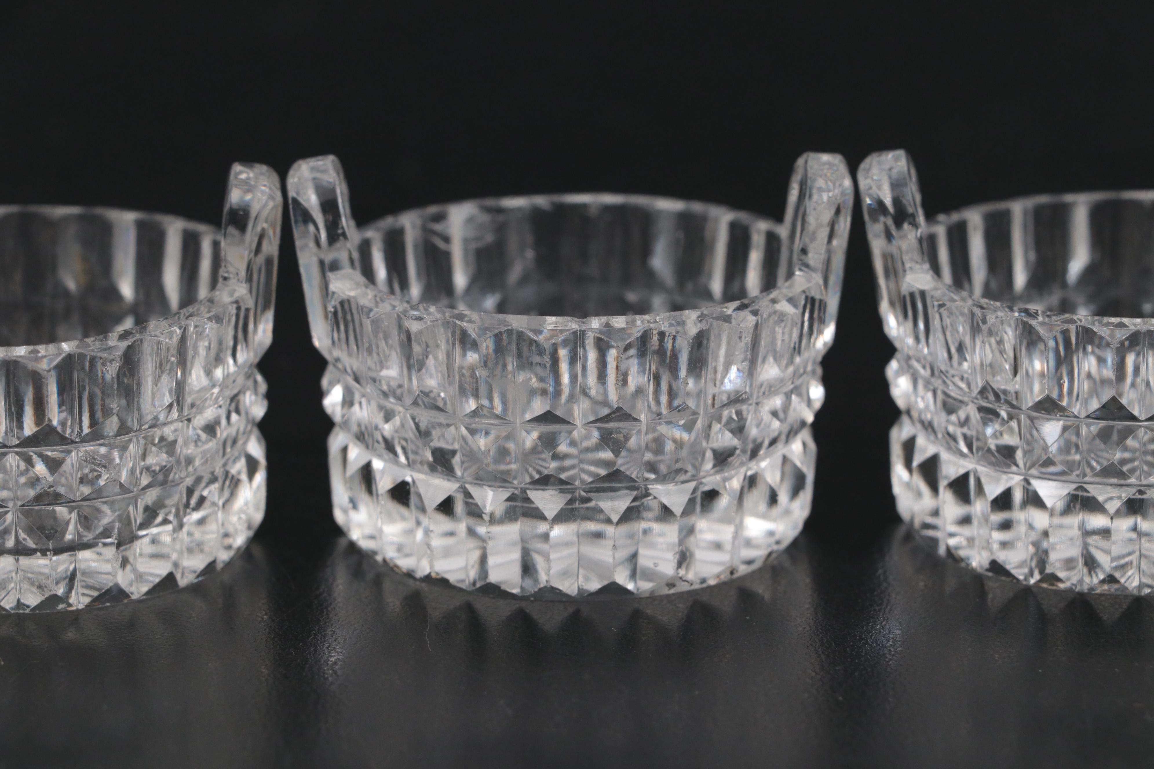 Victorian Cut Glass Bucket Shaped Open Salts with Other Glass Cordials