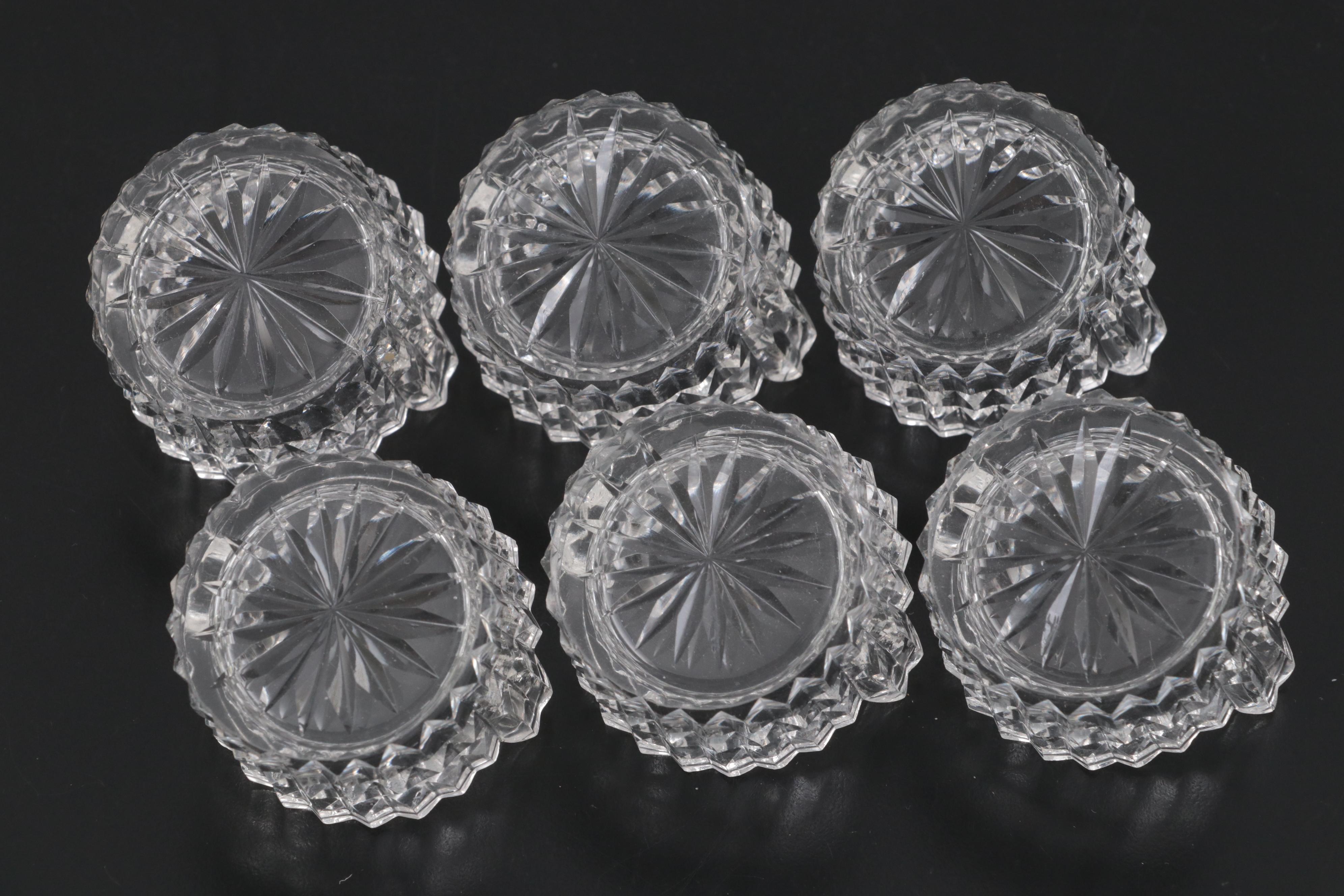 Victorian Cut Glass Bucket Shaped Open Salts with Other Glass Cordials