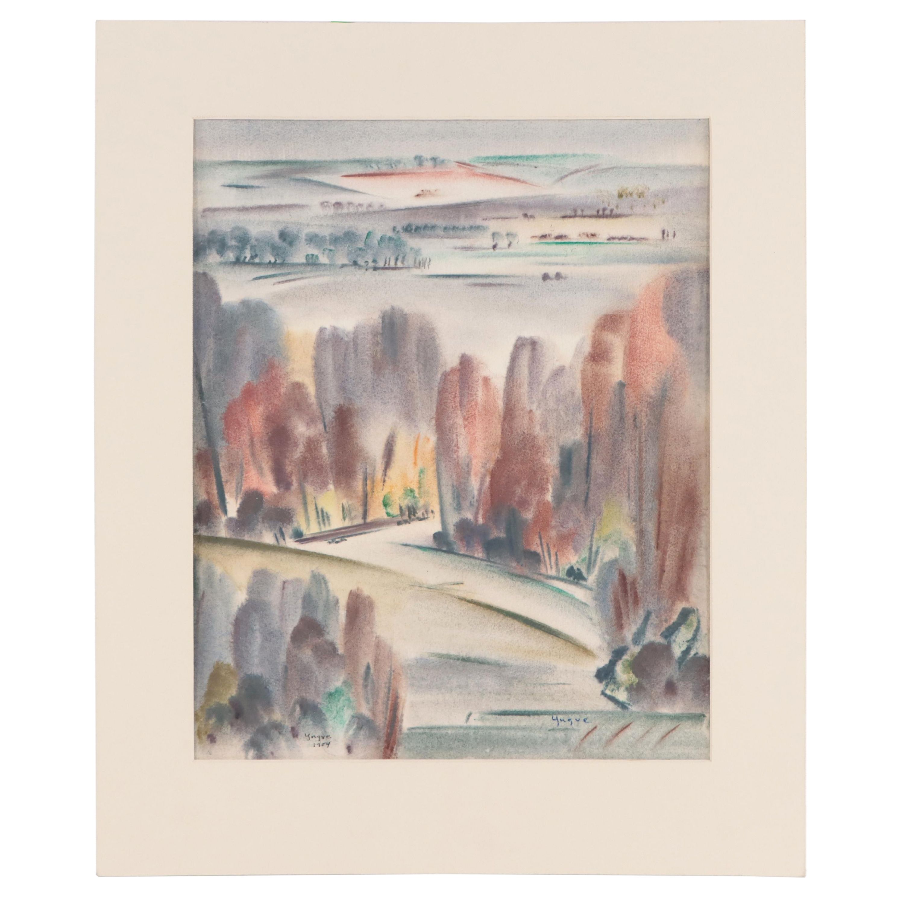 Yngve H. Olsen Landscape Watercolor Painting