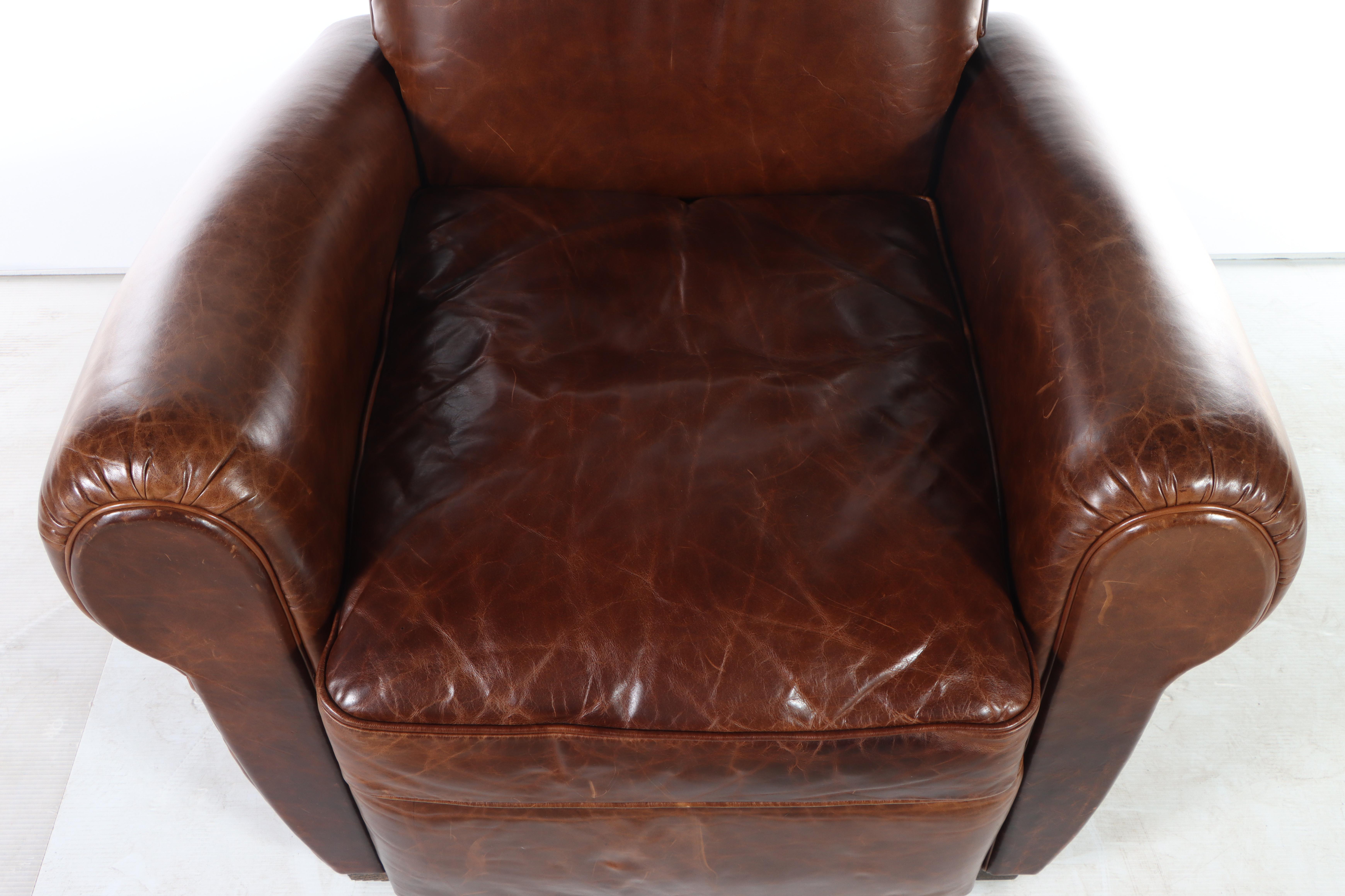 Restoration Hardware "1920s Parisian Club" Brown Leather Recliner