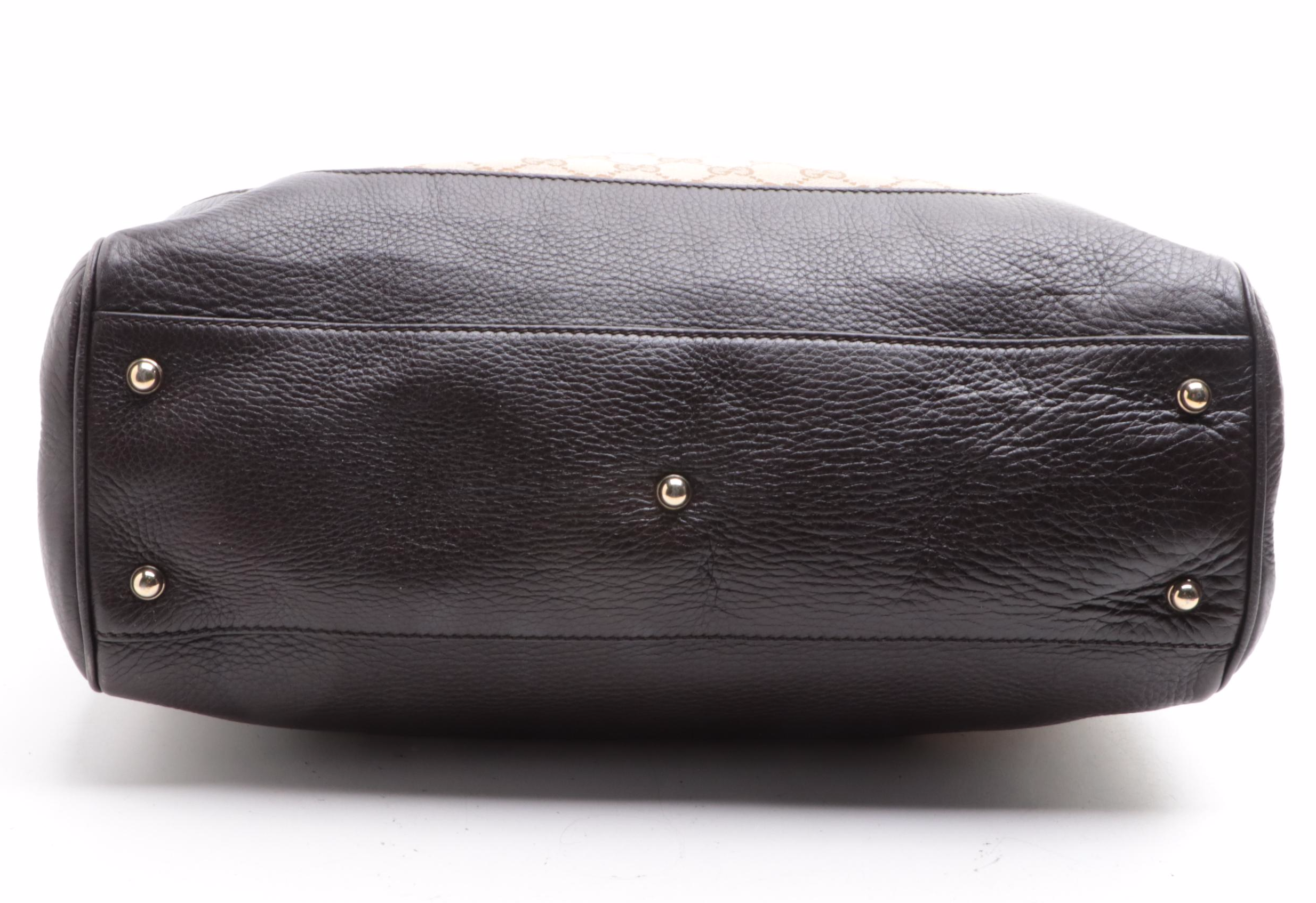 Gucci Bamboo Tote Bag in GG Canvas and Grain Leather