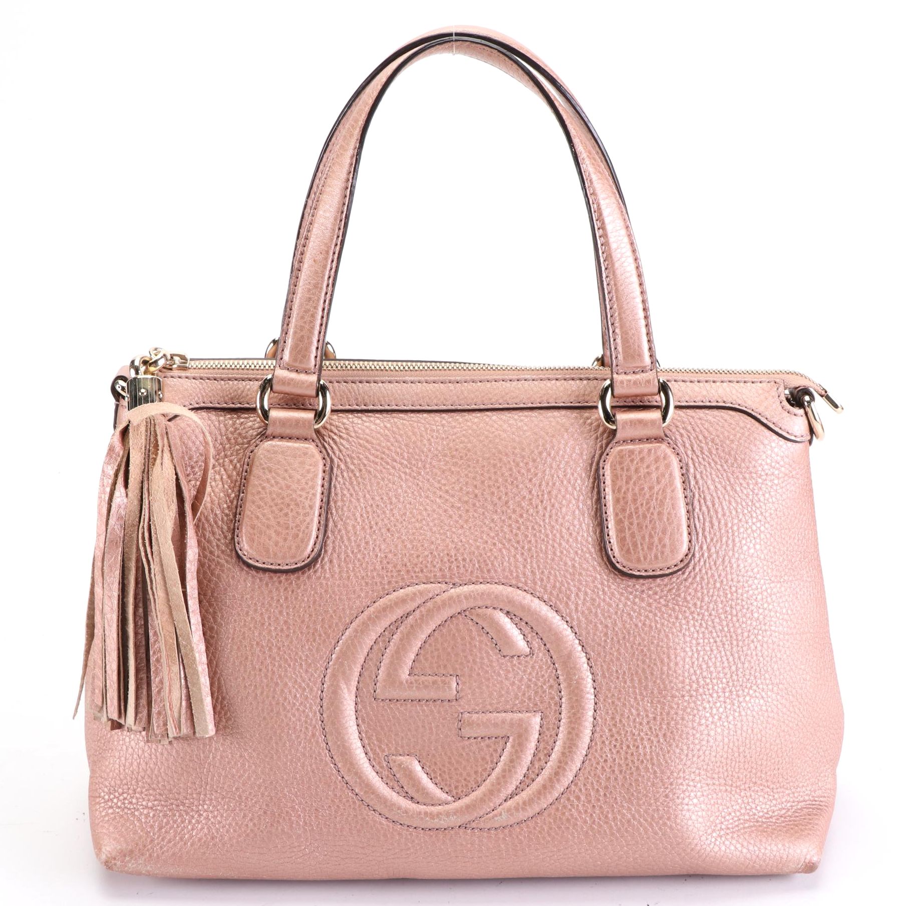 Gucci Small Soho Tassel Zip Tote in Metallic Grain Leather