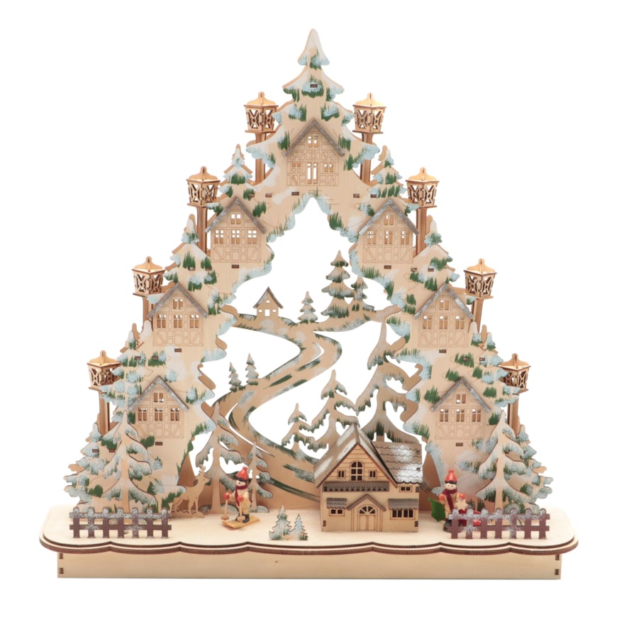 Illuminated Laser Cut Wood Christmas Forest Silhouette