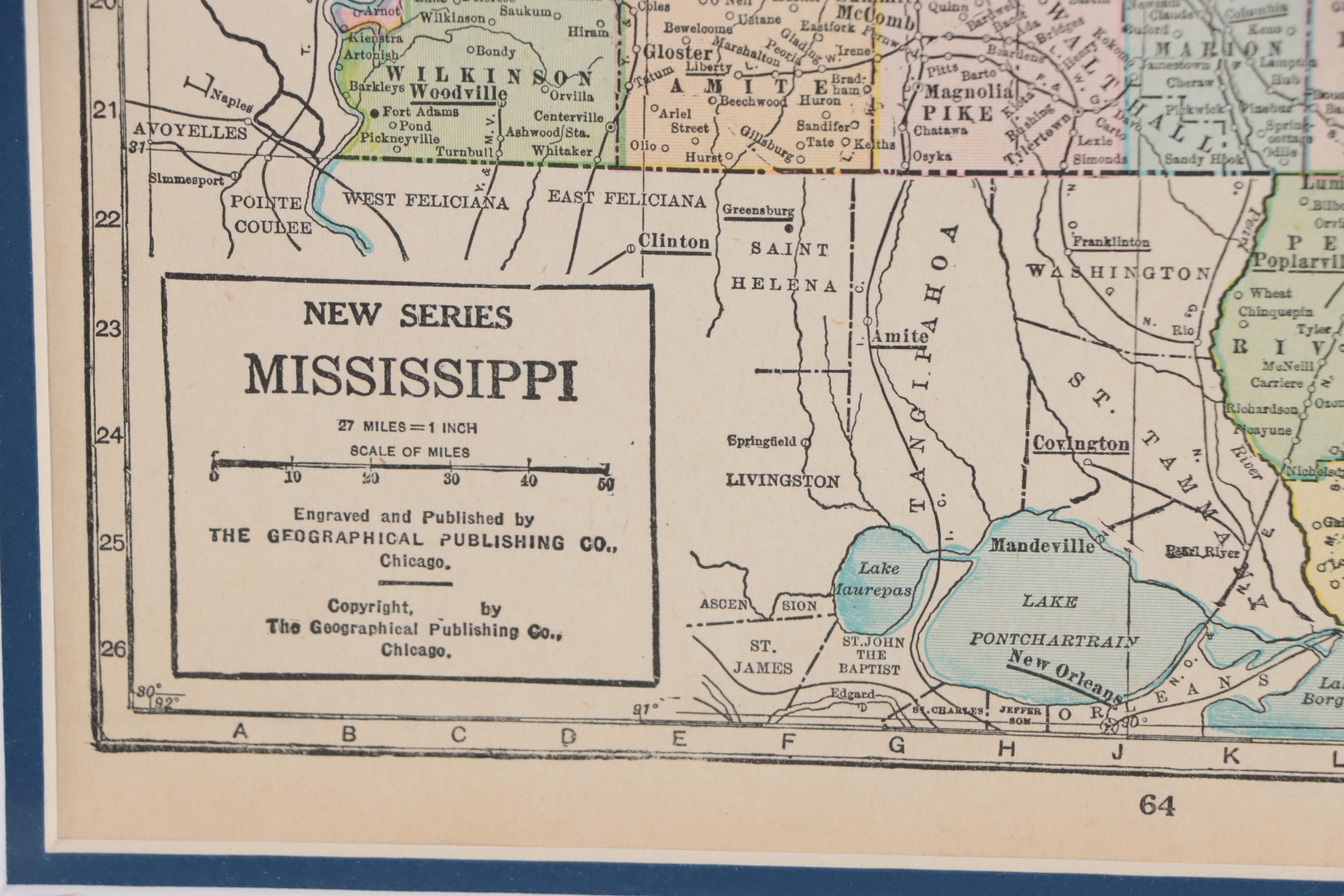 The Geographical Publishing Co. Map "Mississippi," Early 20th Century