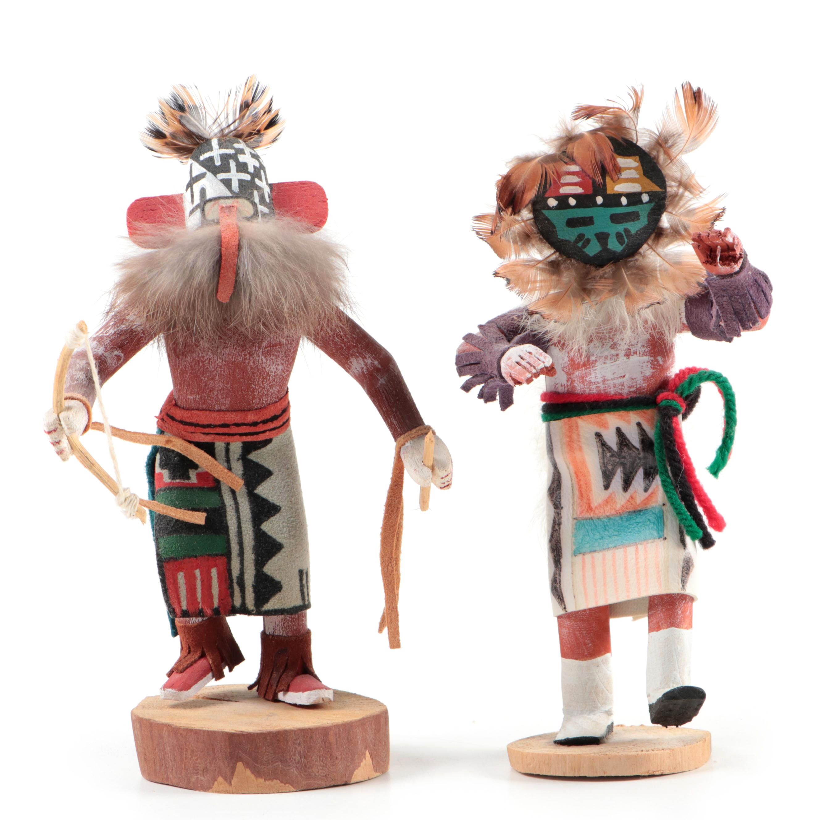 Anne Largo Signed "Sun" Kachina Doll with J. Begay "Warrior" Kachina Doll