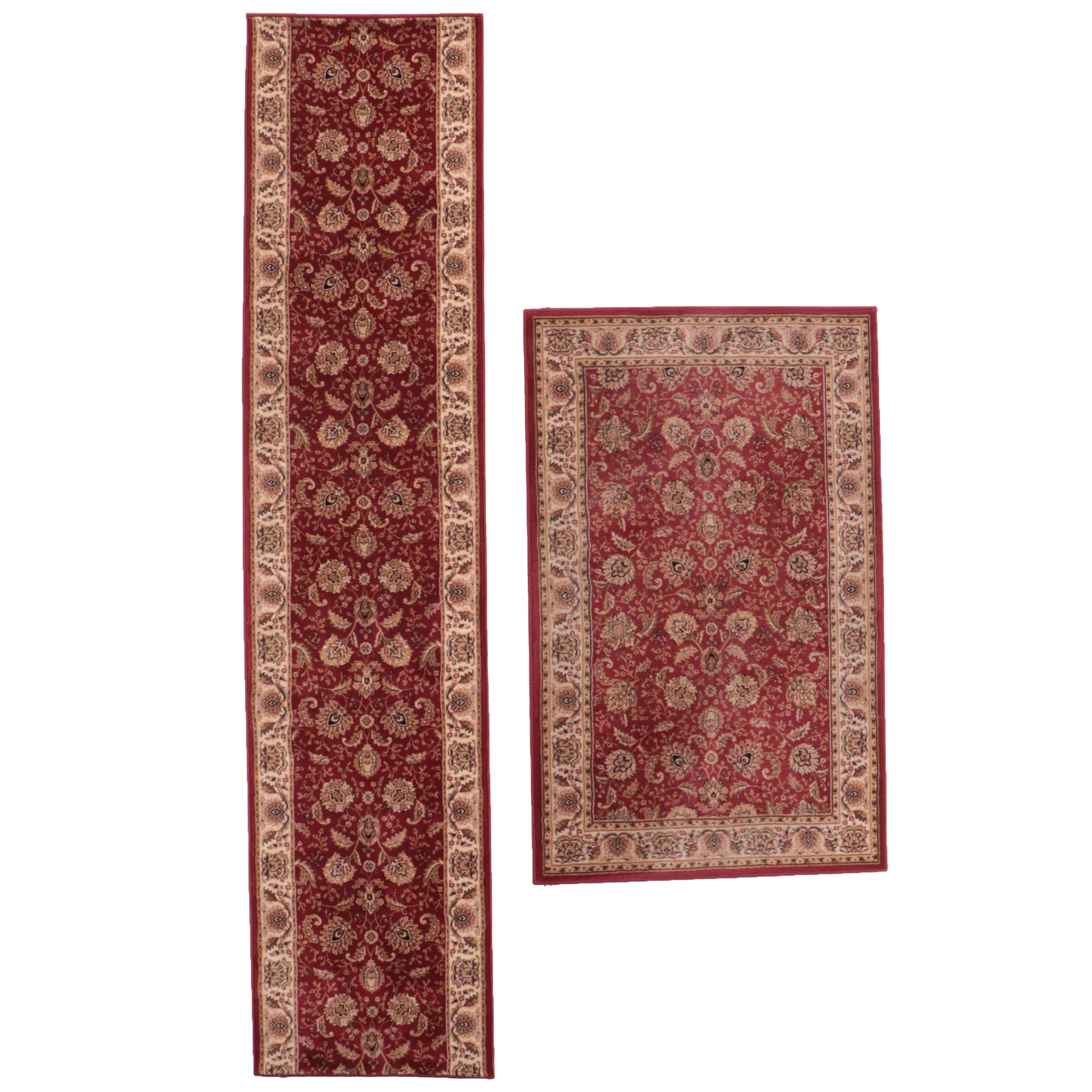 Two Machine Made Kenneth Mink Kashan Style Runner and Accent Rugs