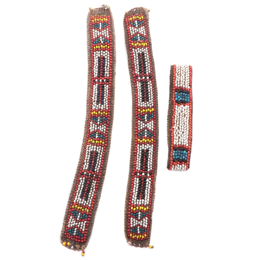 Native American Beaded Woven Arm or Leg Strips with Wrist Band