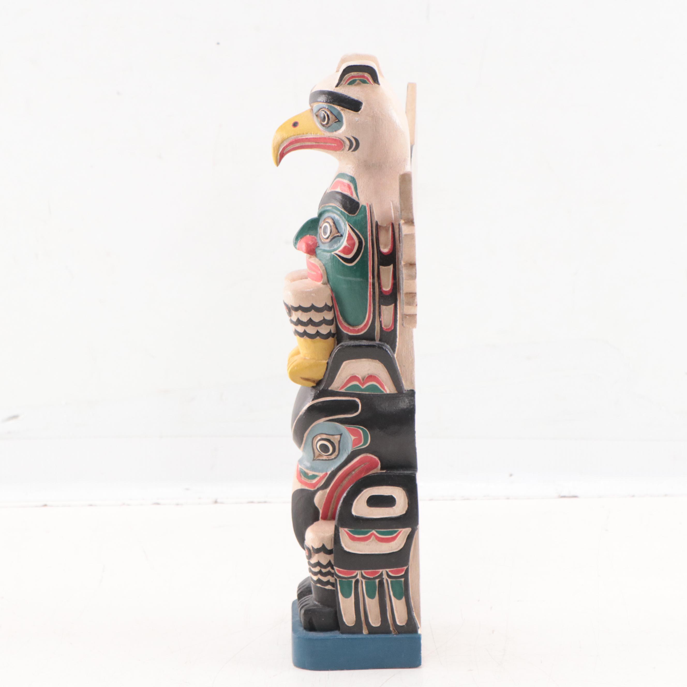 Northwest Coast Style Polychrome Carved Wood Totem Pole