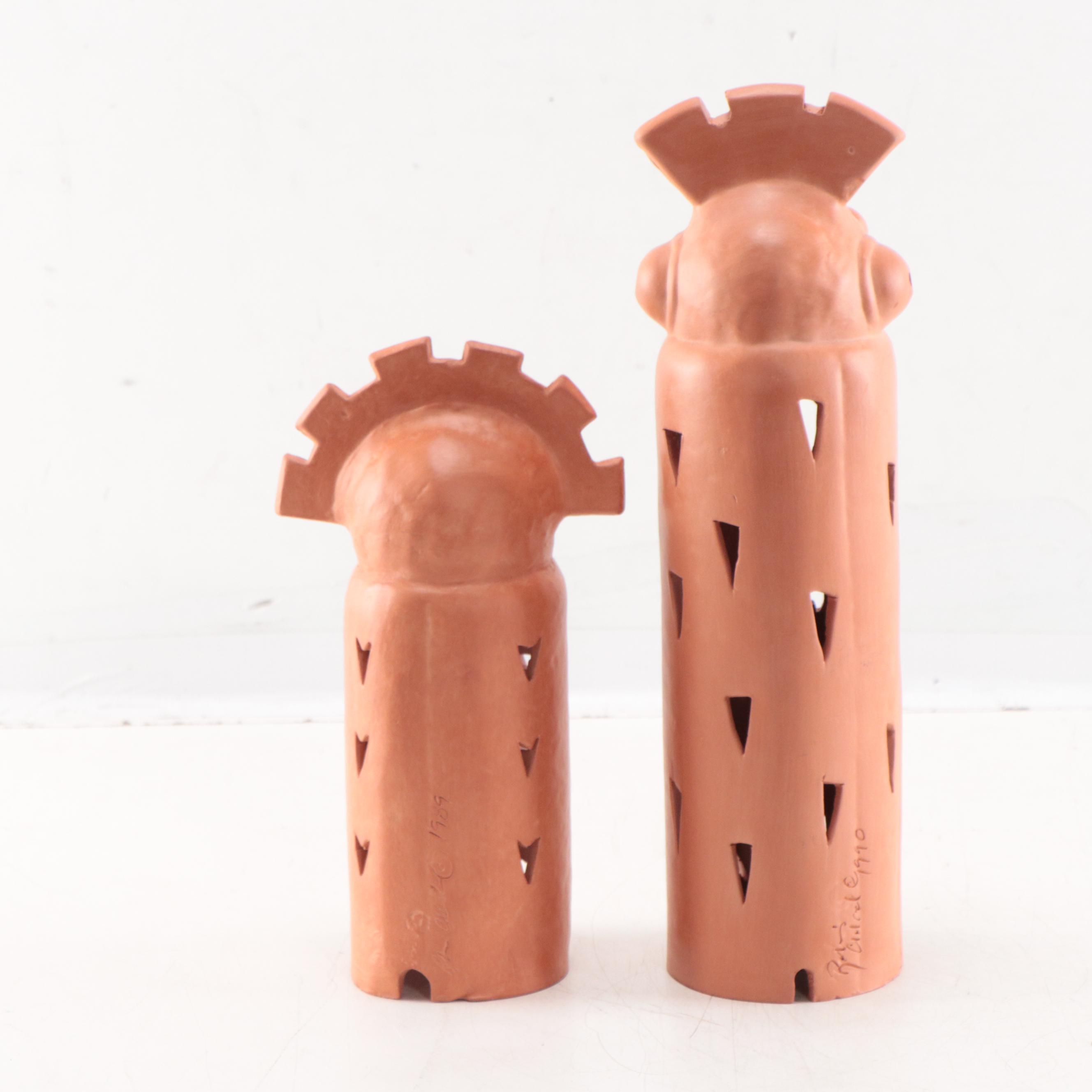 Robin Chlad Folk Art Terracotta Luminaries, Circa 1990