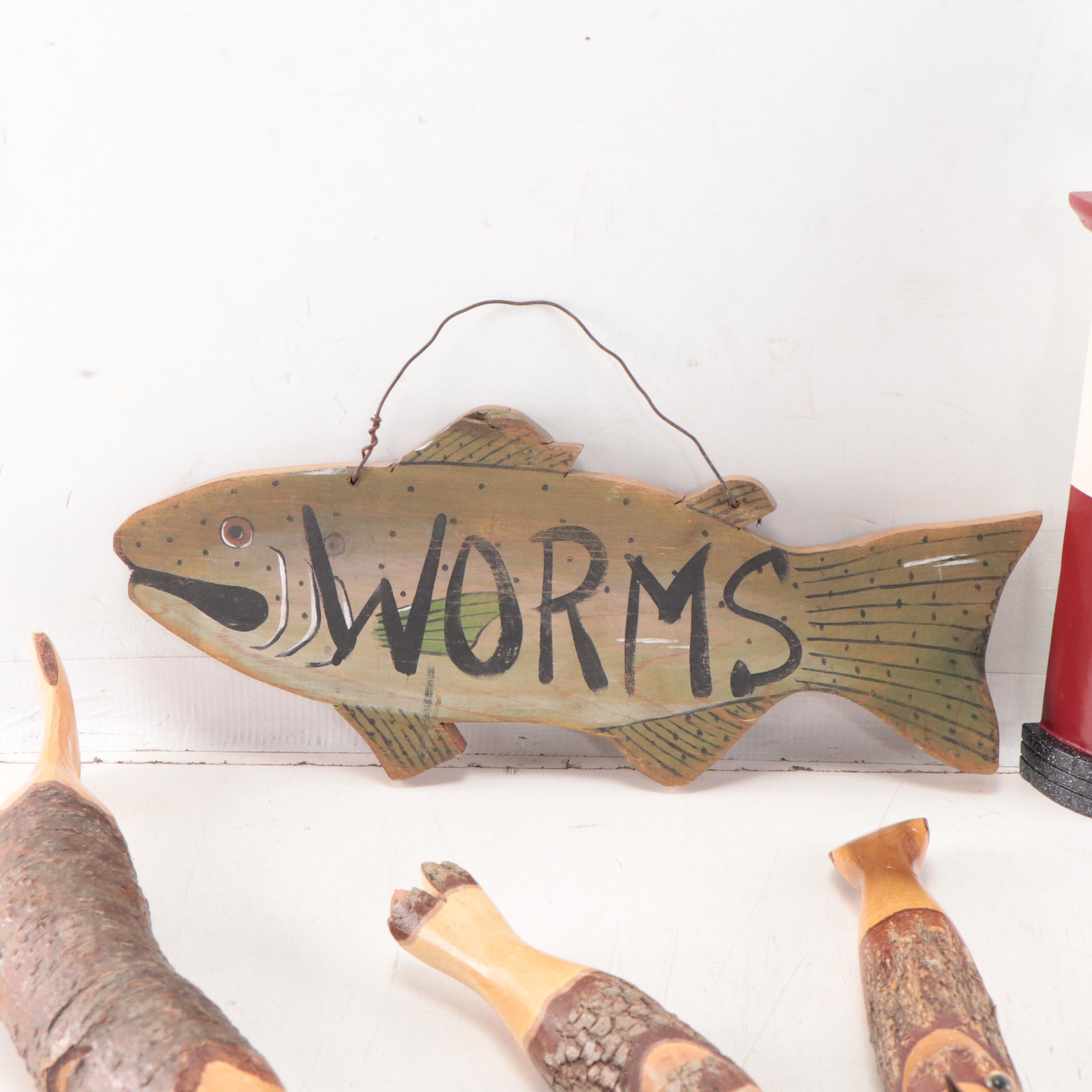 Nautical and Fish-Themed Items Including Weather Instrument