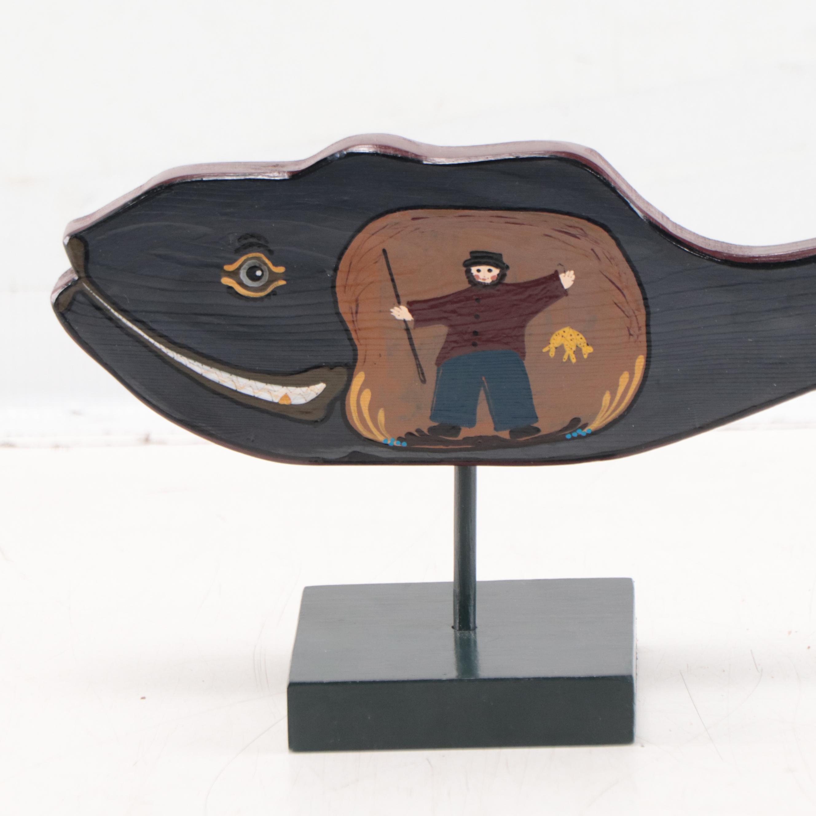 Folk Art Carved Wood Sculpture of Jonah and the Whale, 1996