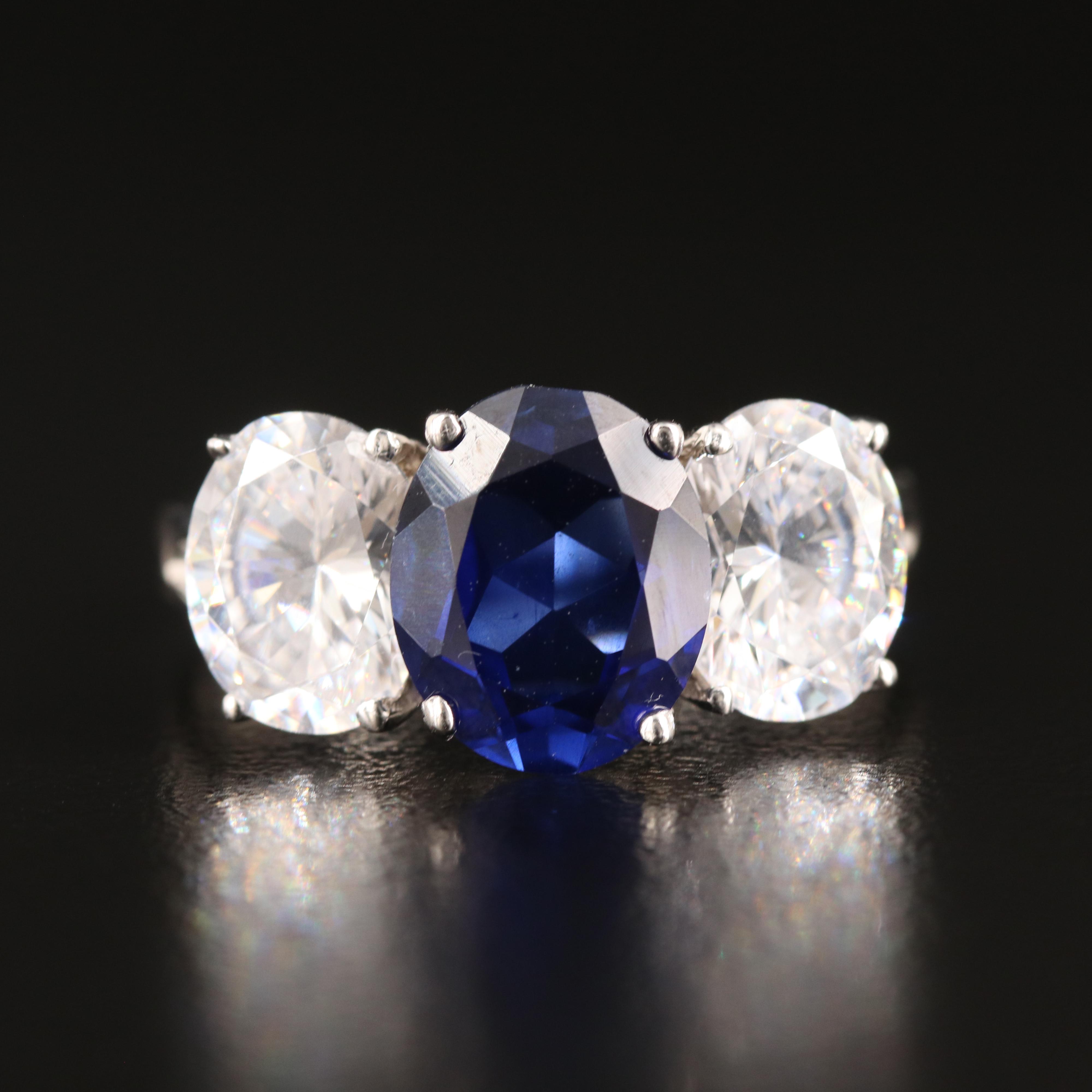 14K Sapphire and Cubic Zirconia Three Stone Ring