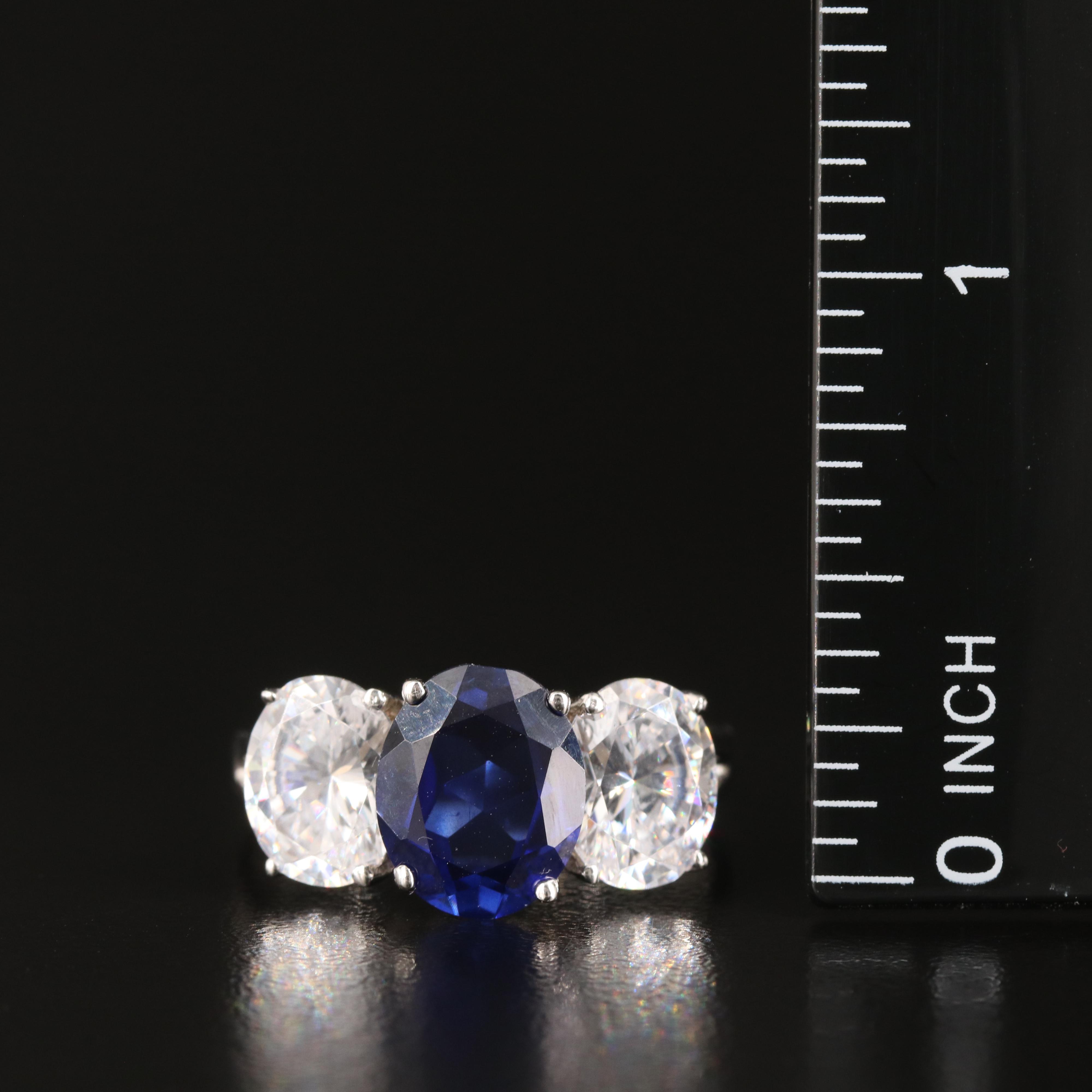 14K Sapphire and Cubic Zirconia Three Stone Ring