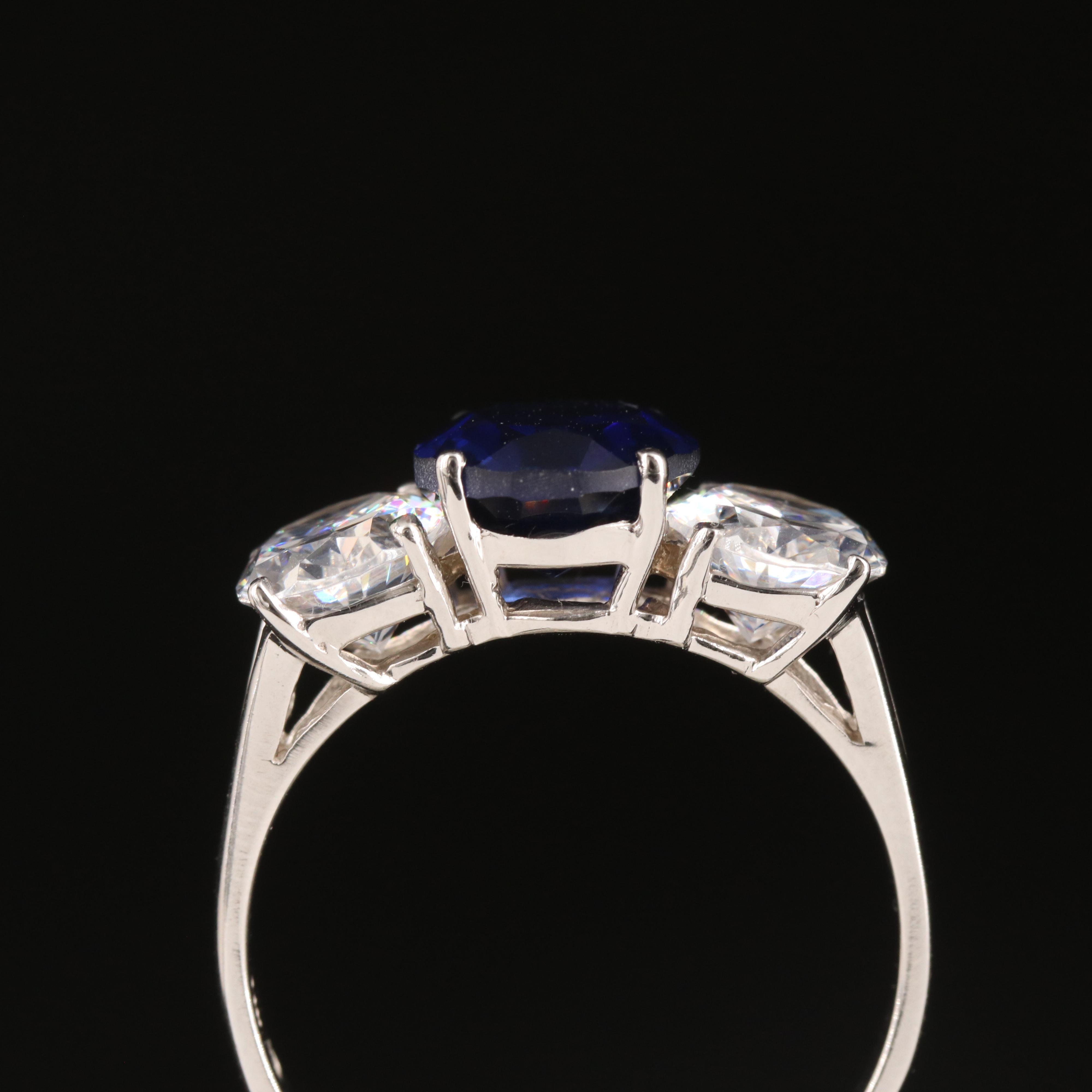 14K Sapphire and Cubic Zirconia Three Stone Ring