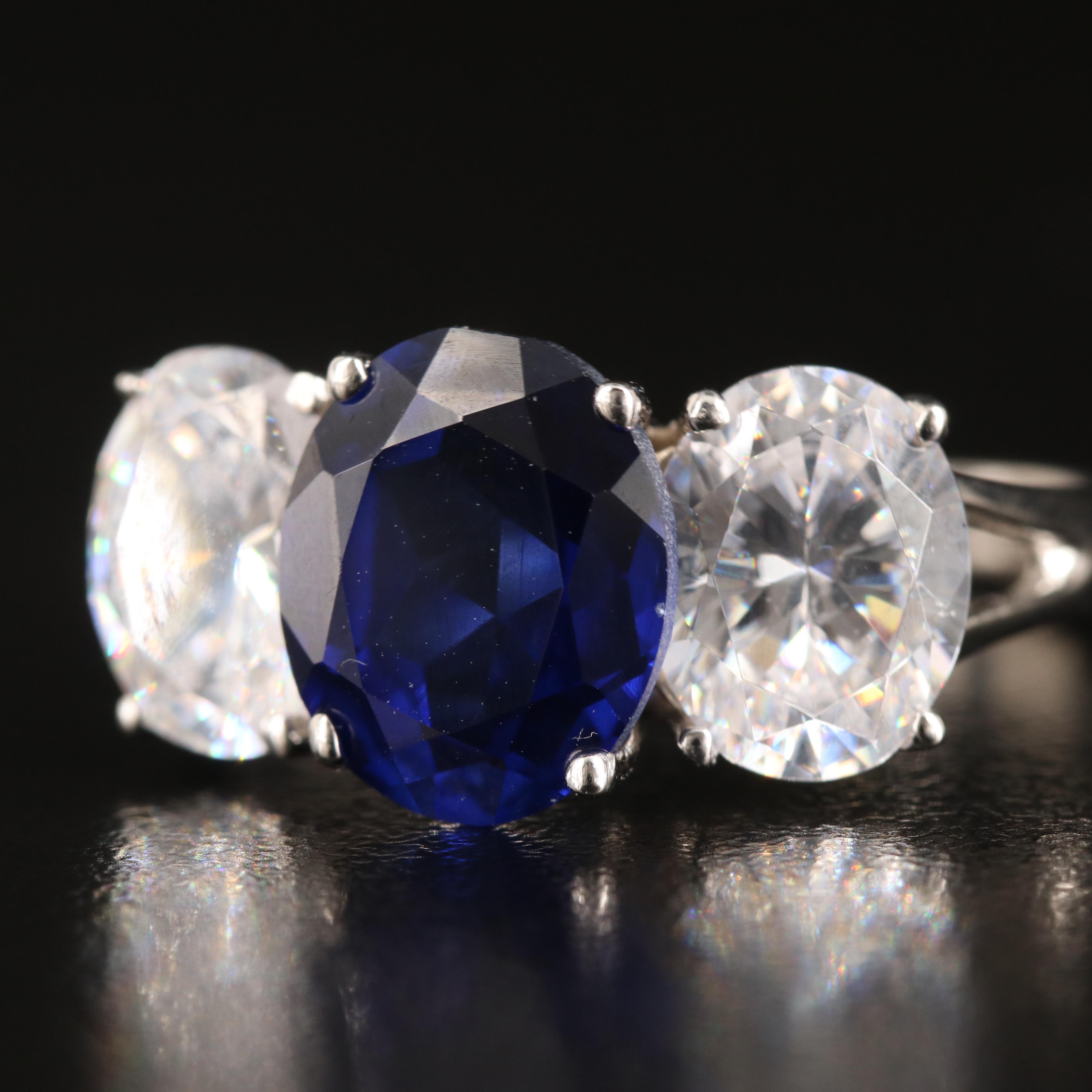 14K Sapphire and Cubic Zirconia Three Stone Ring