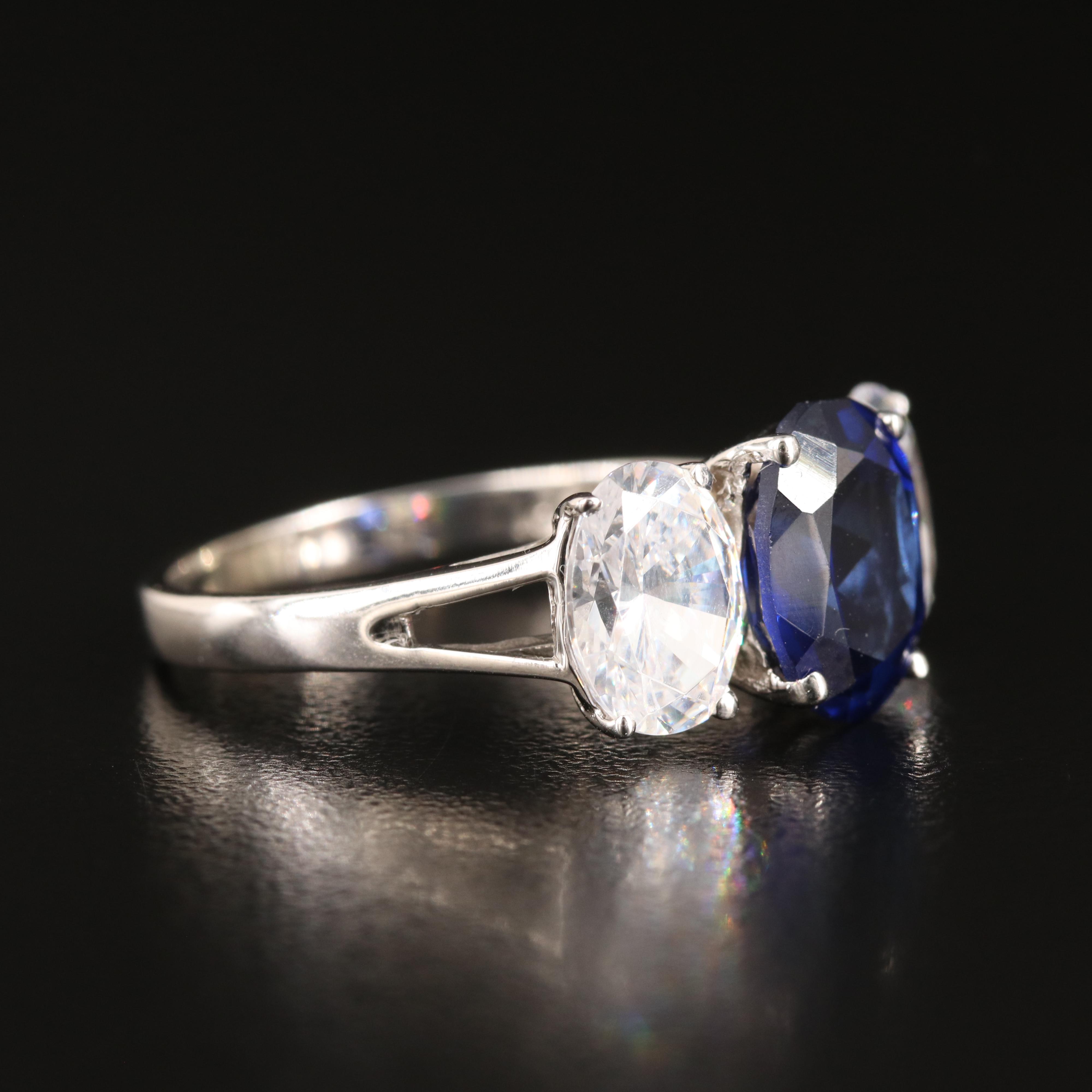 14K Sapphire and Cubic Zirconia Three Stone Ring