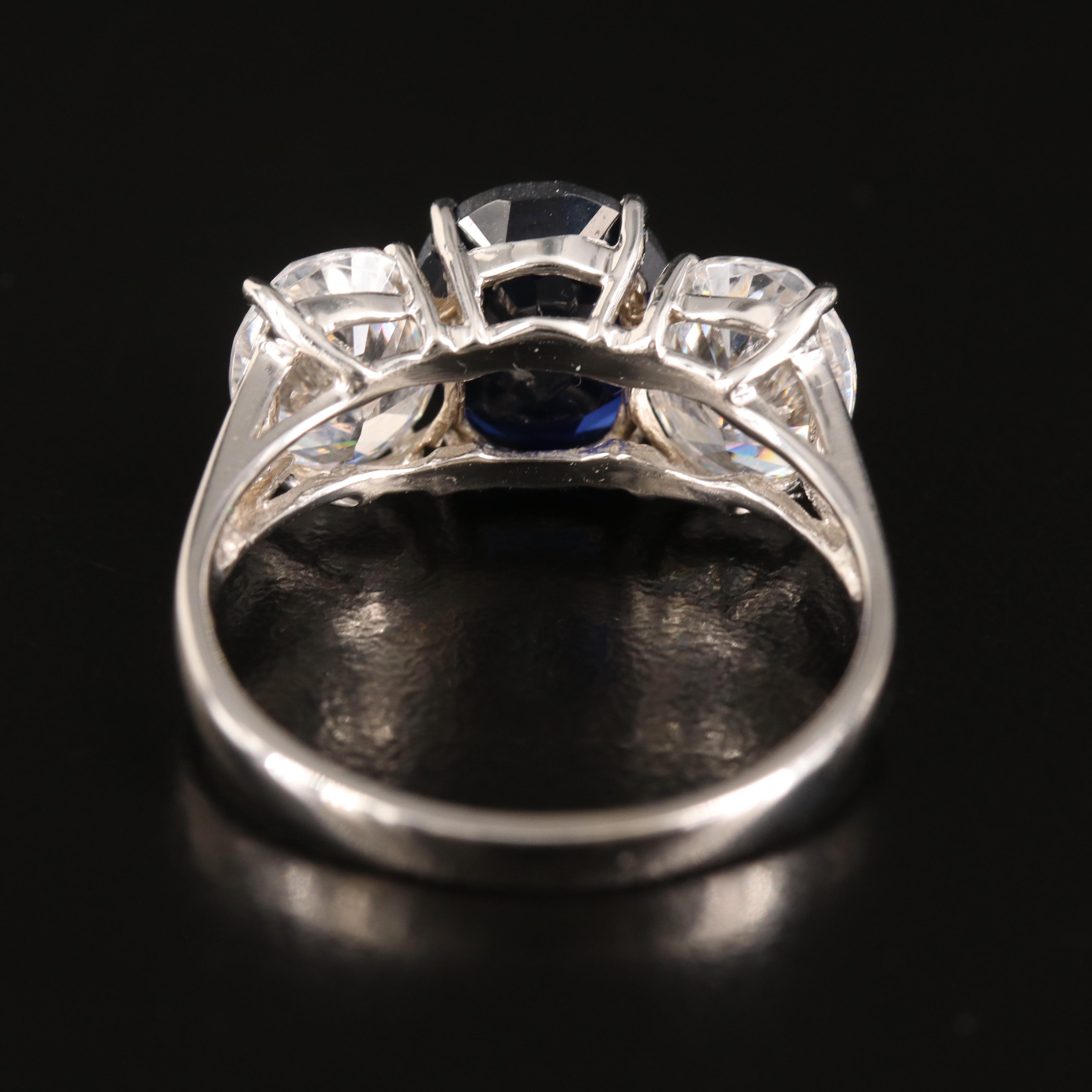 14K Sapphire and Cubic Zirconia Three Stone Ring