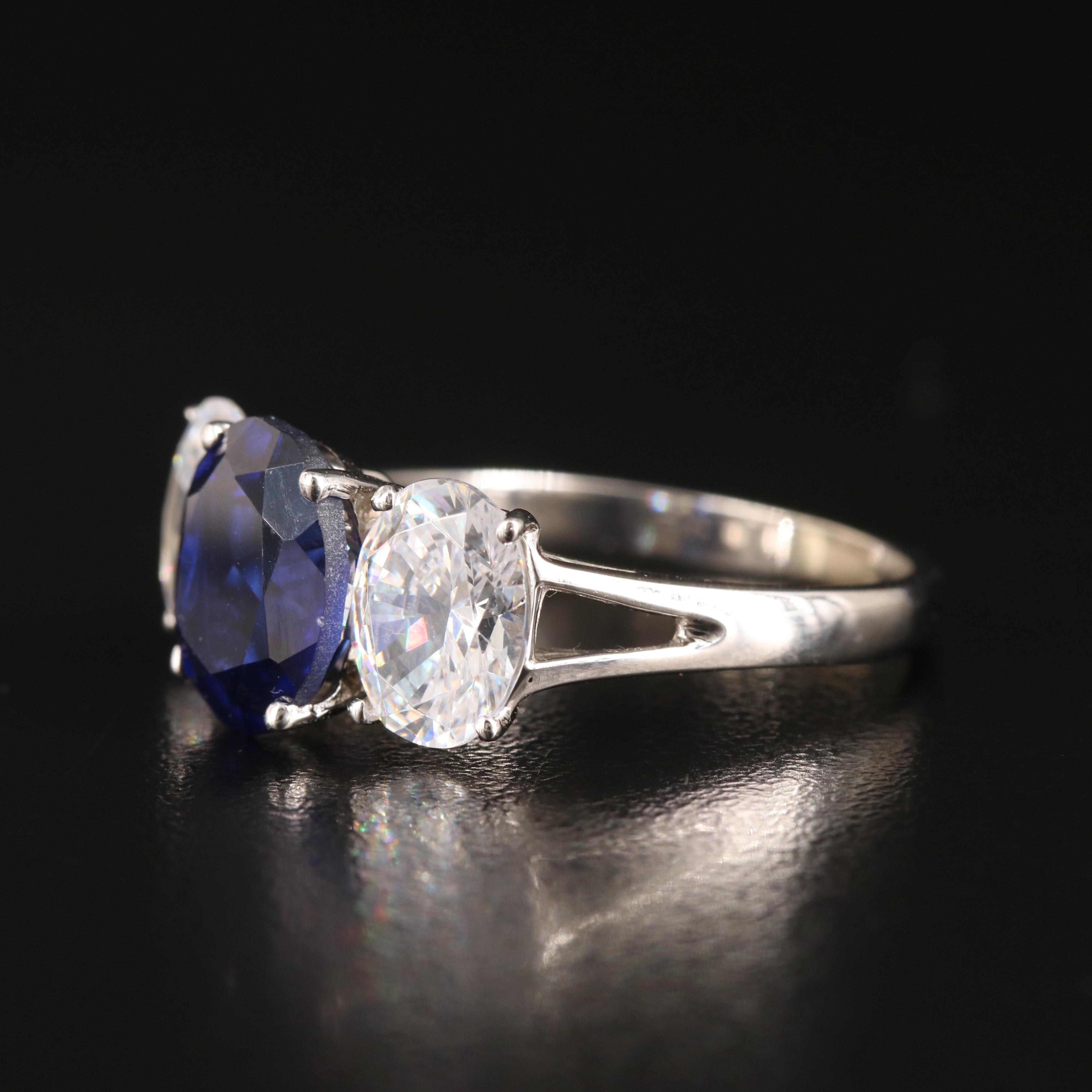 14K Sapphire and Cubic Zirconia Three Stone Ring