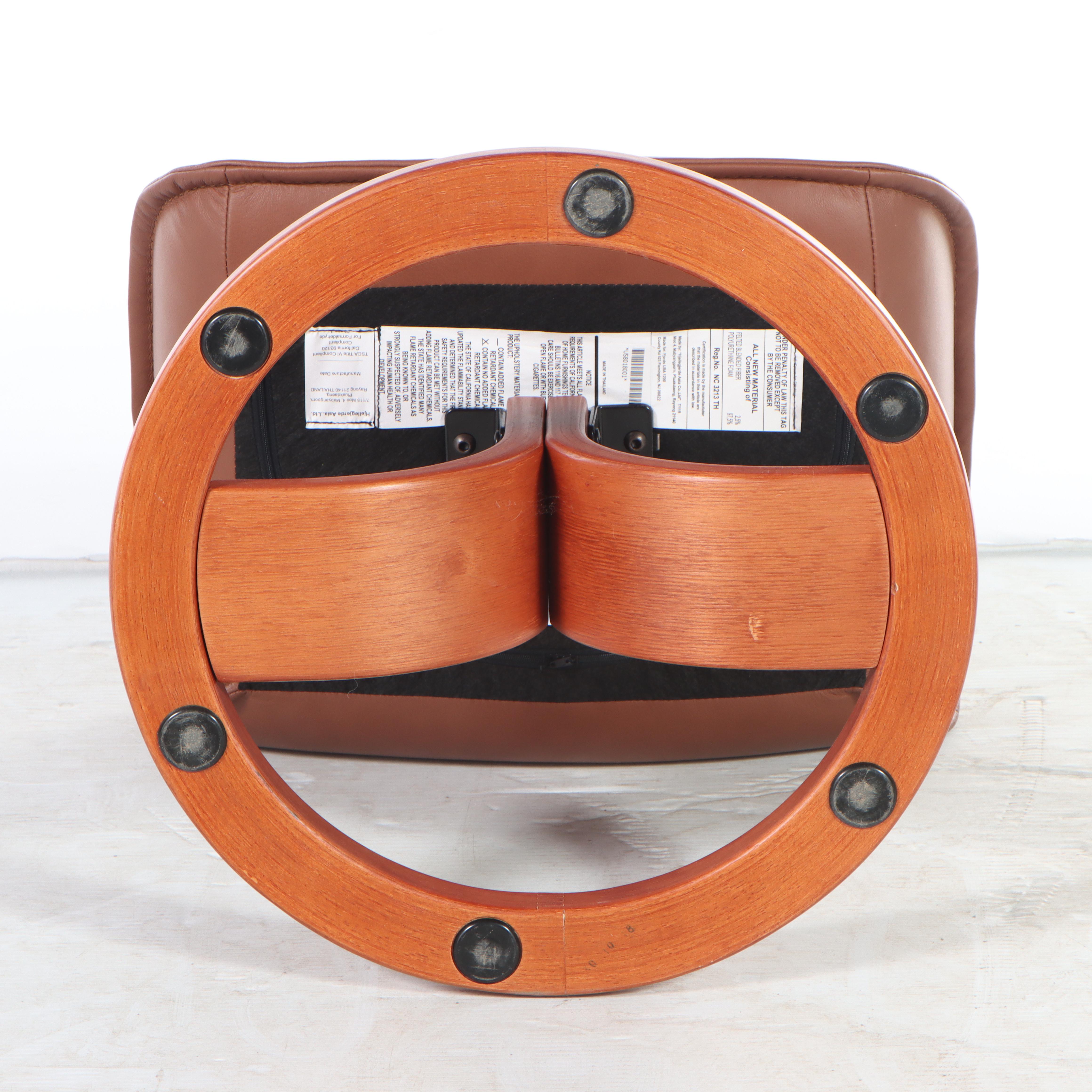 Fjords "Senator" Laminated Beech and Leather Swivel-Recliner and Ottoman