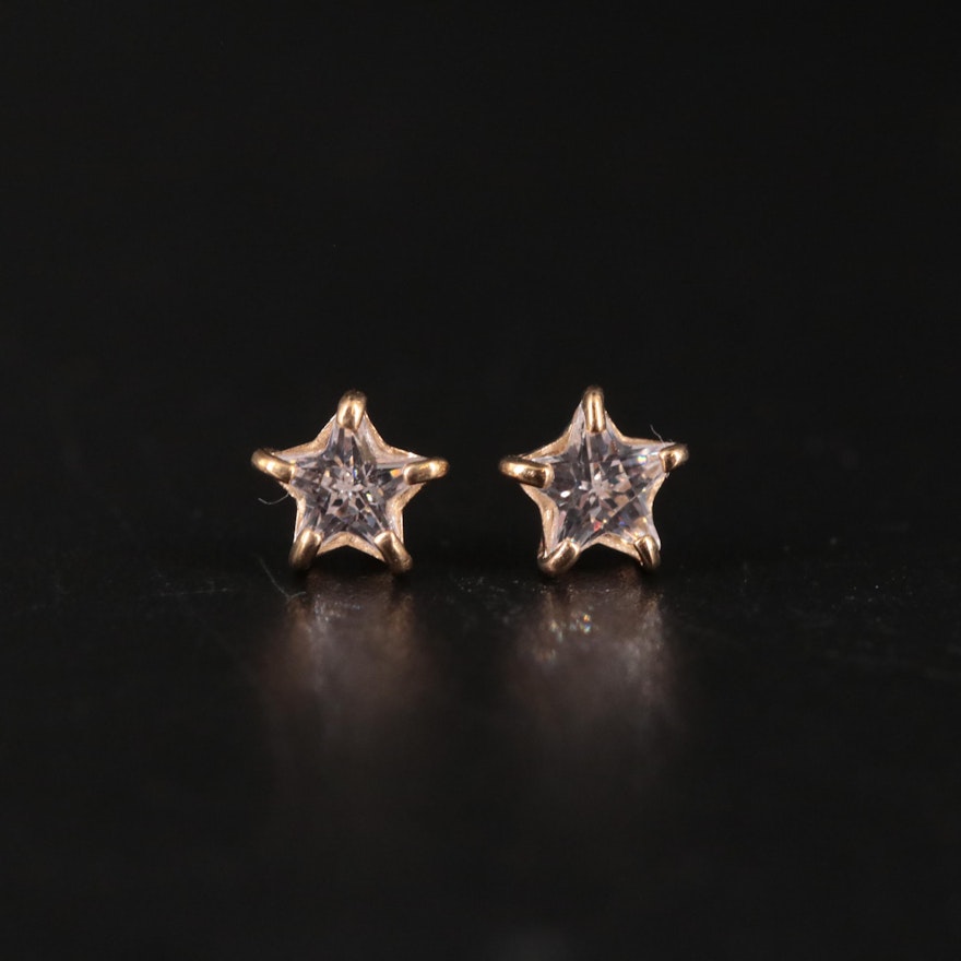 14K Cubic Zirconia Star Stud Earrings