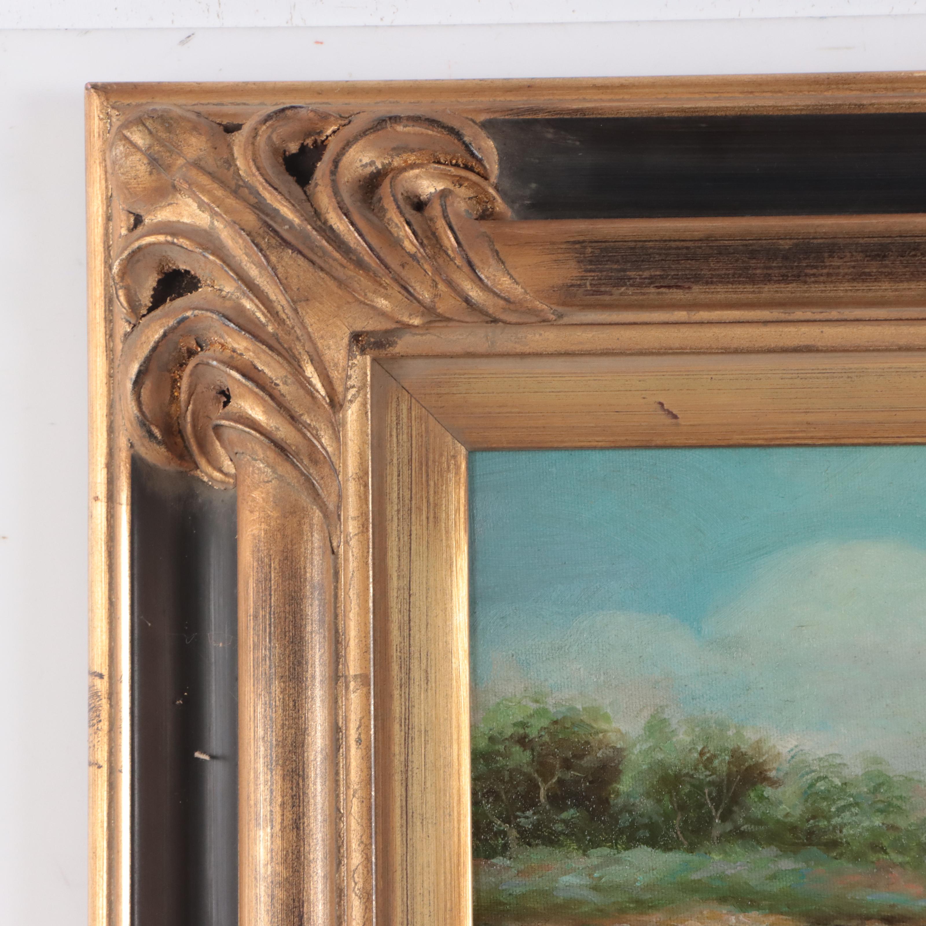 Folk Art Rabbit Scene Oil Painting