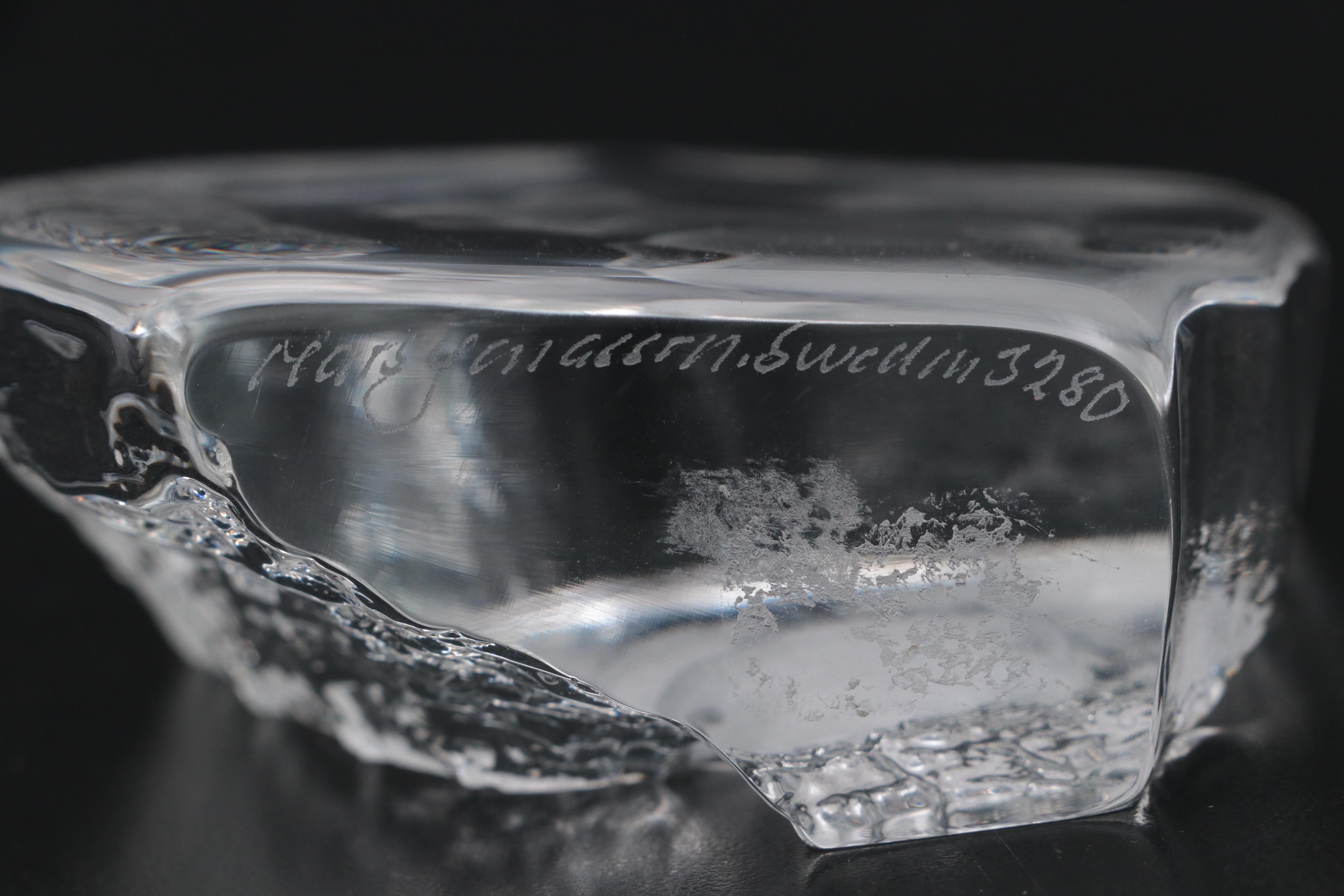 Mats Joasson Block Crystal Etched Squirrel with Simon Pearce Bowl