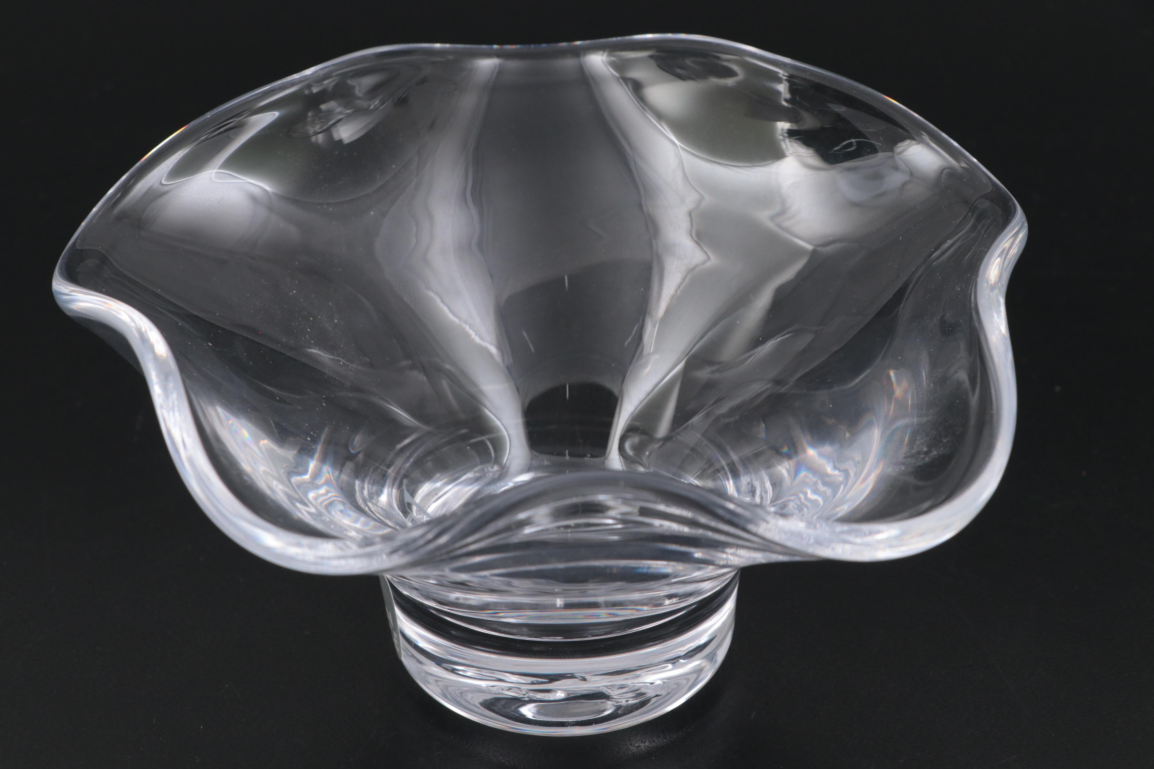 Mats Joasson Block Crystal Etched Squirrel with Simon Pearce Bowl