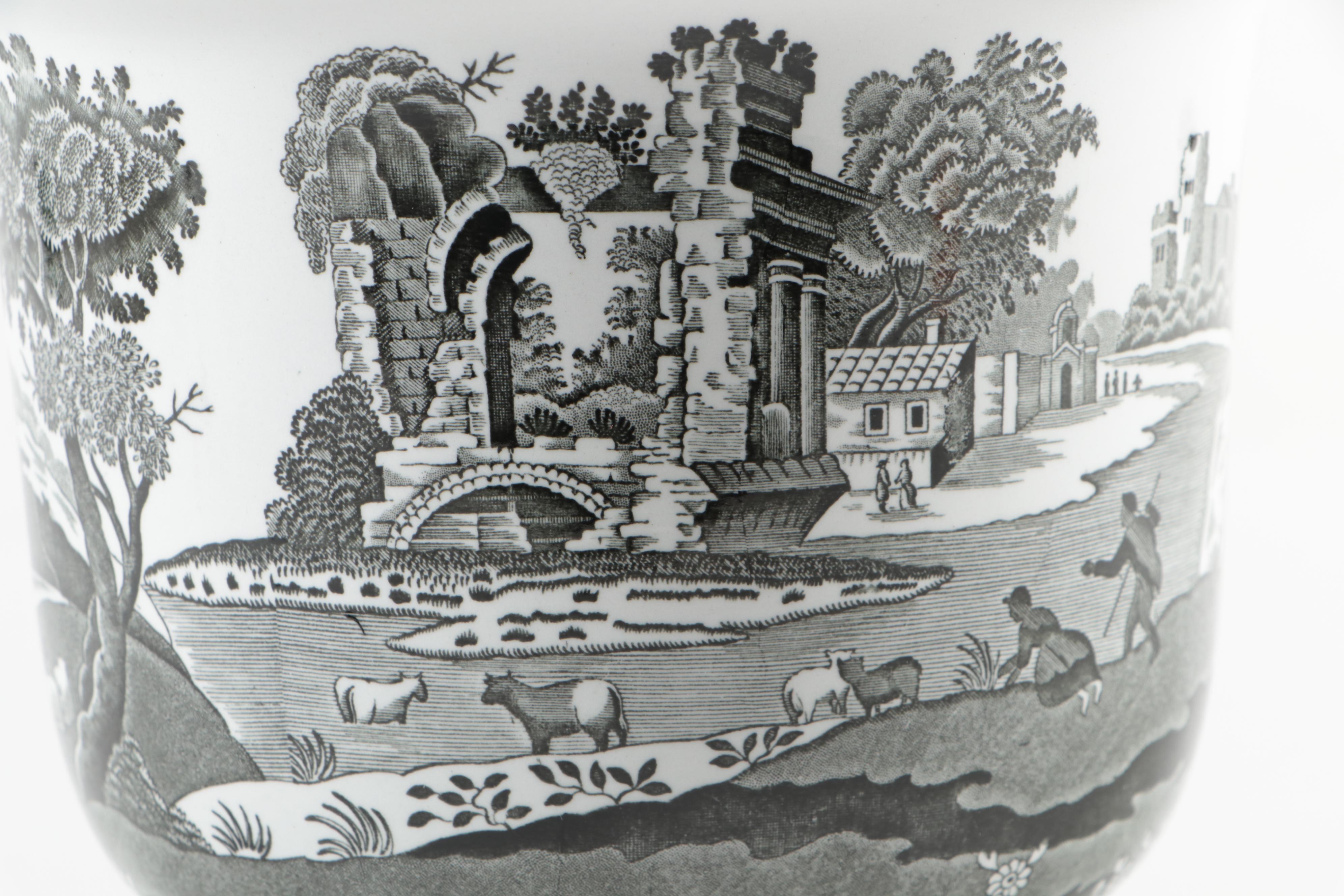 Spode "Black Italian" Ceramic Cachepot with Stand