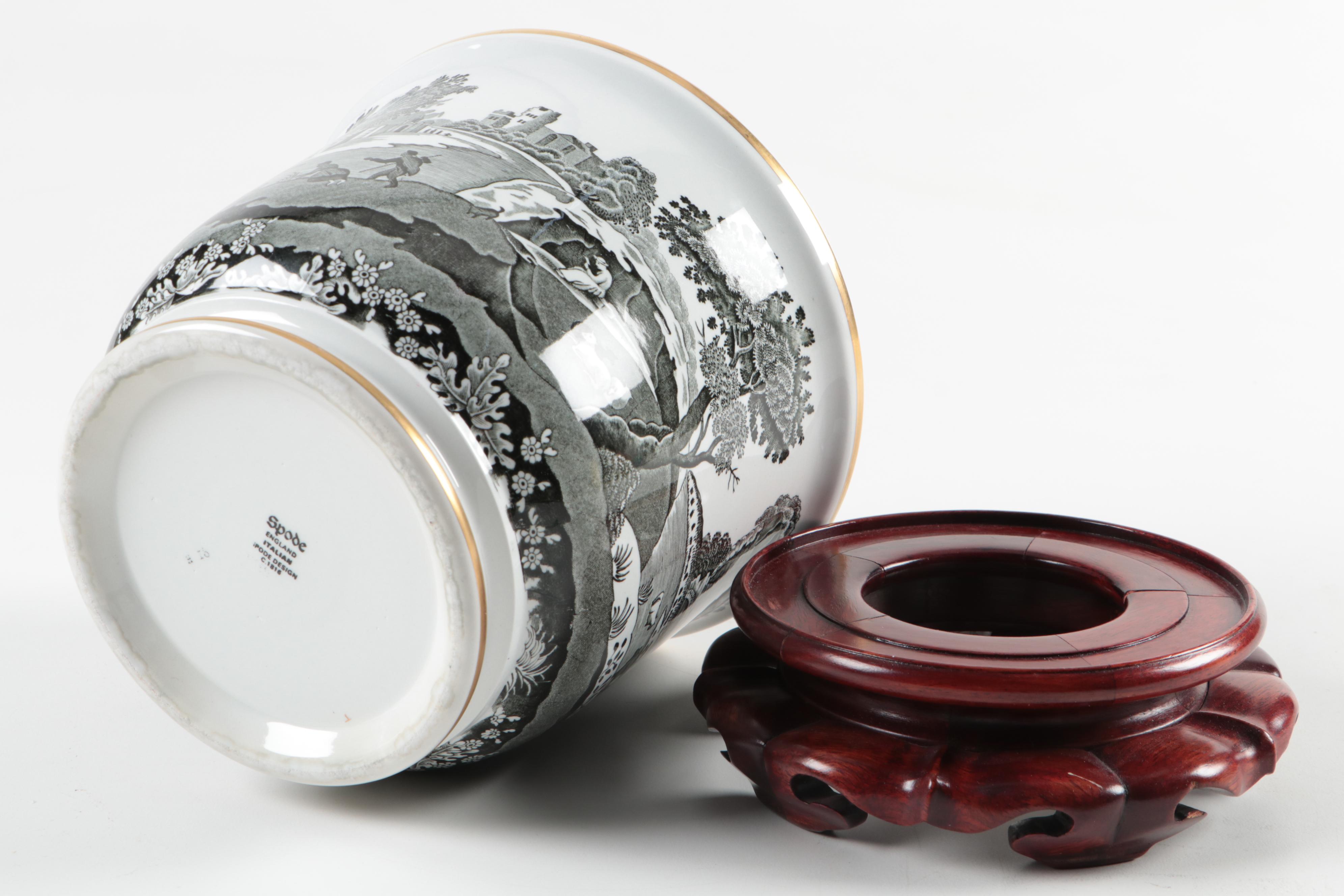 Spode "Black Italian" Ceramic Cachepot with Stand