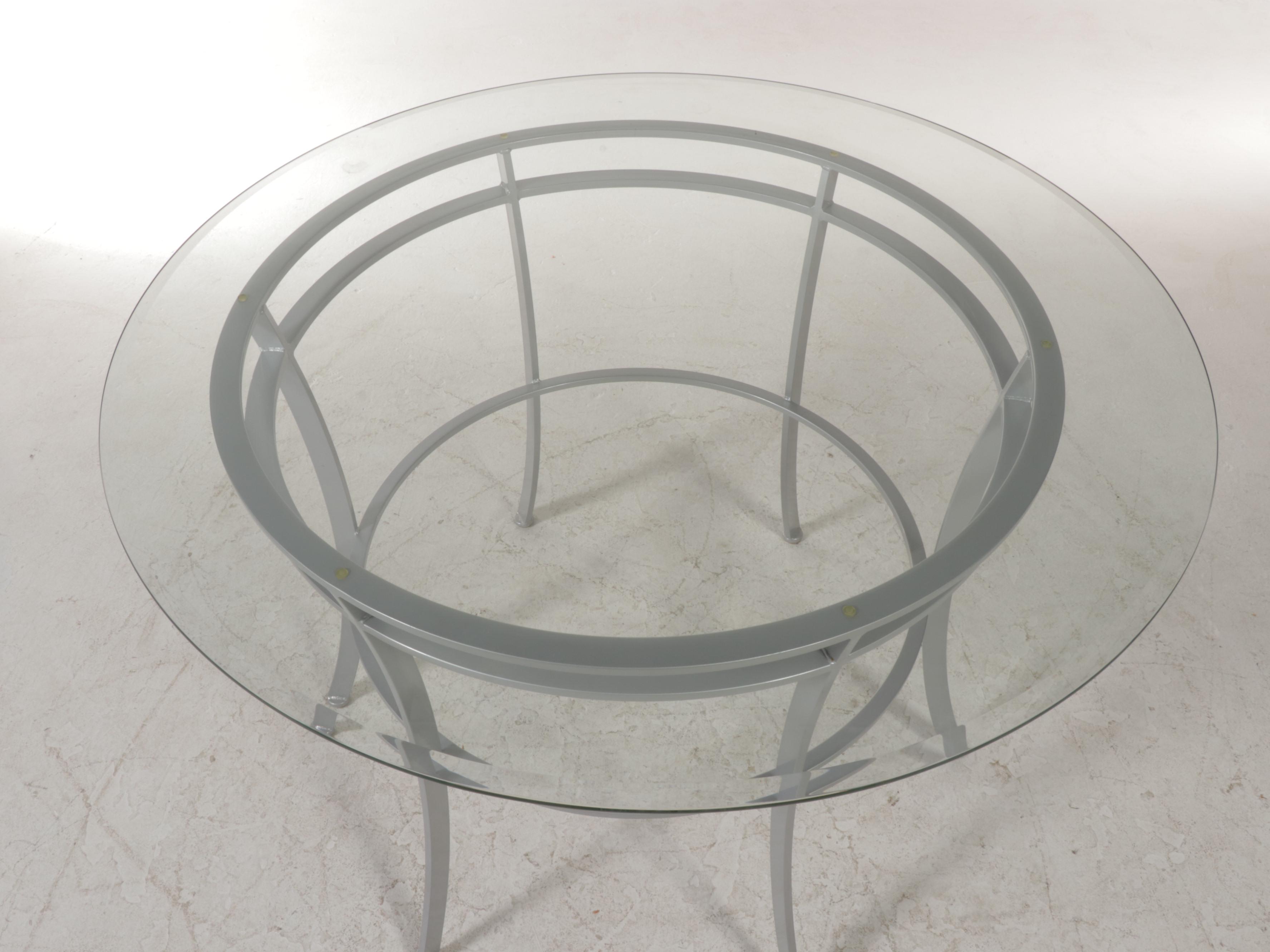 Johnston Casuals Cast Metal and Glass High-Top Dining Table and Four Chairs