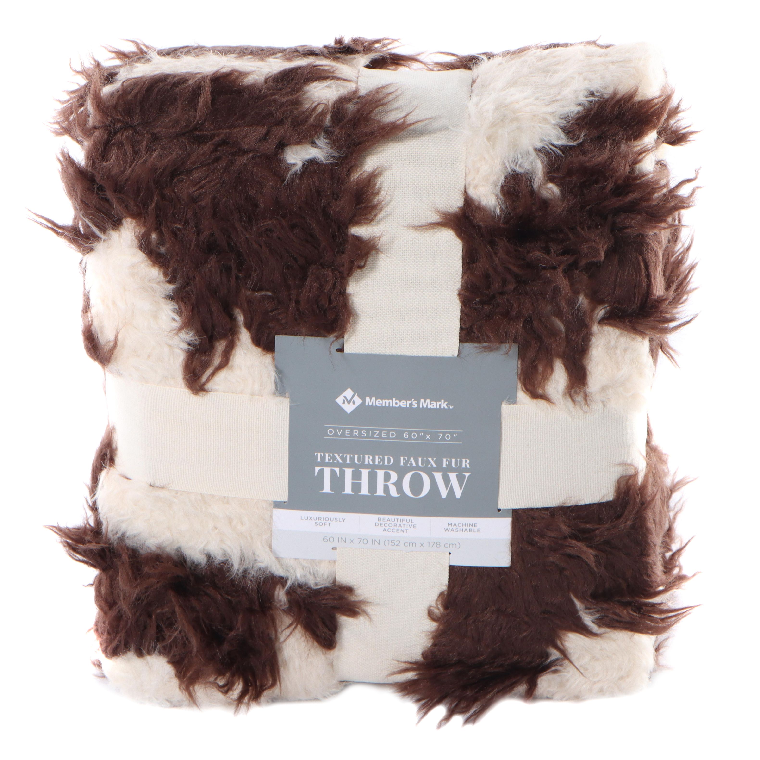 Member's Mark Brown and White Faux Fur Oversized Throw