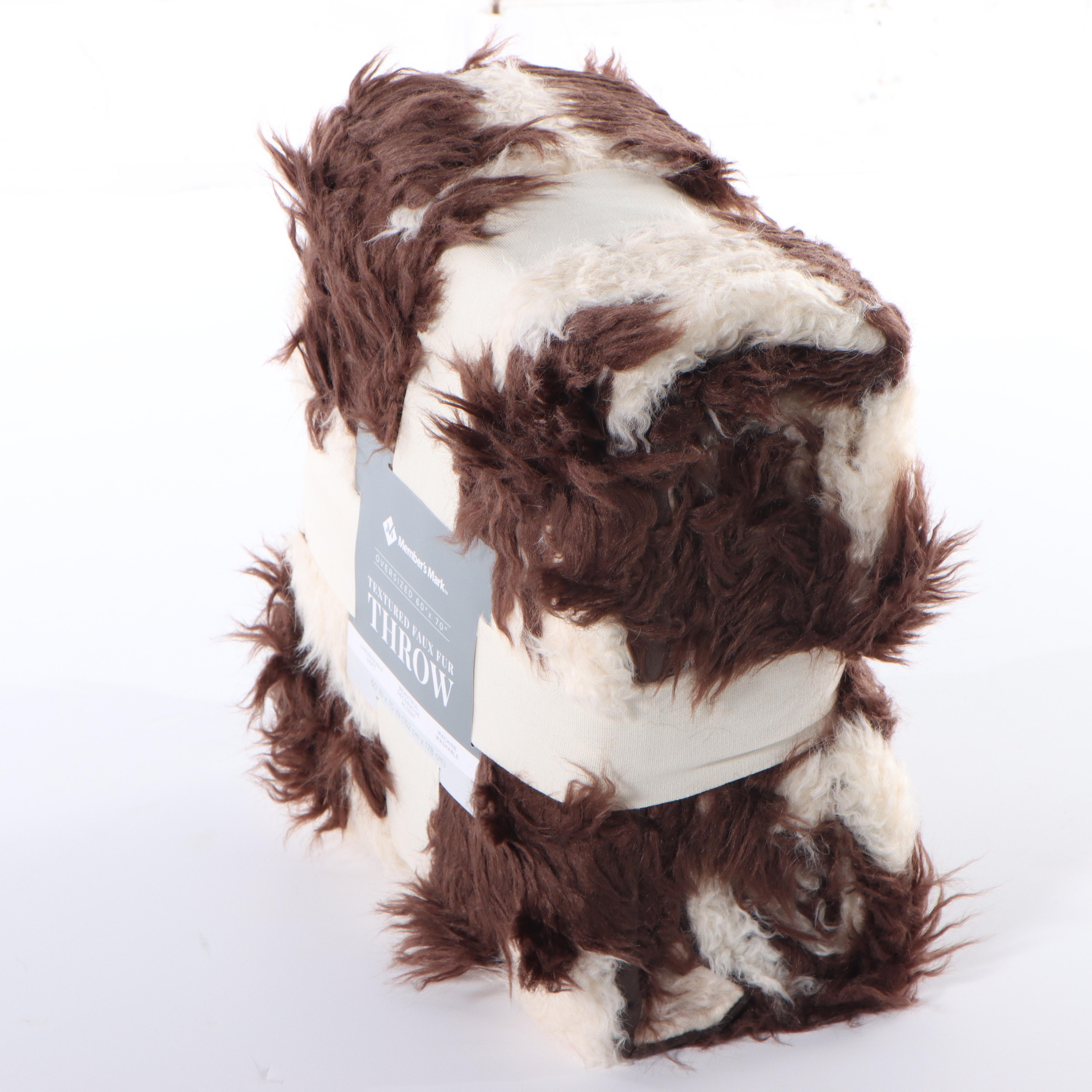 Member's Mark Brown and White Faux Fur Oversized Throw
