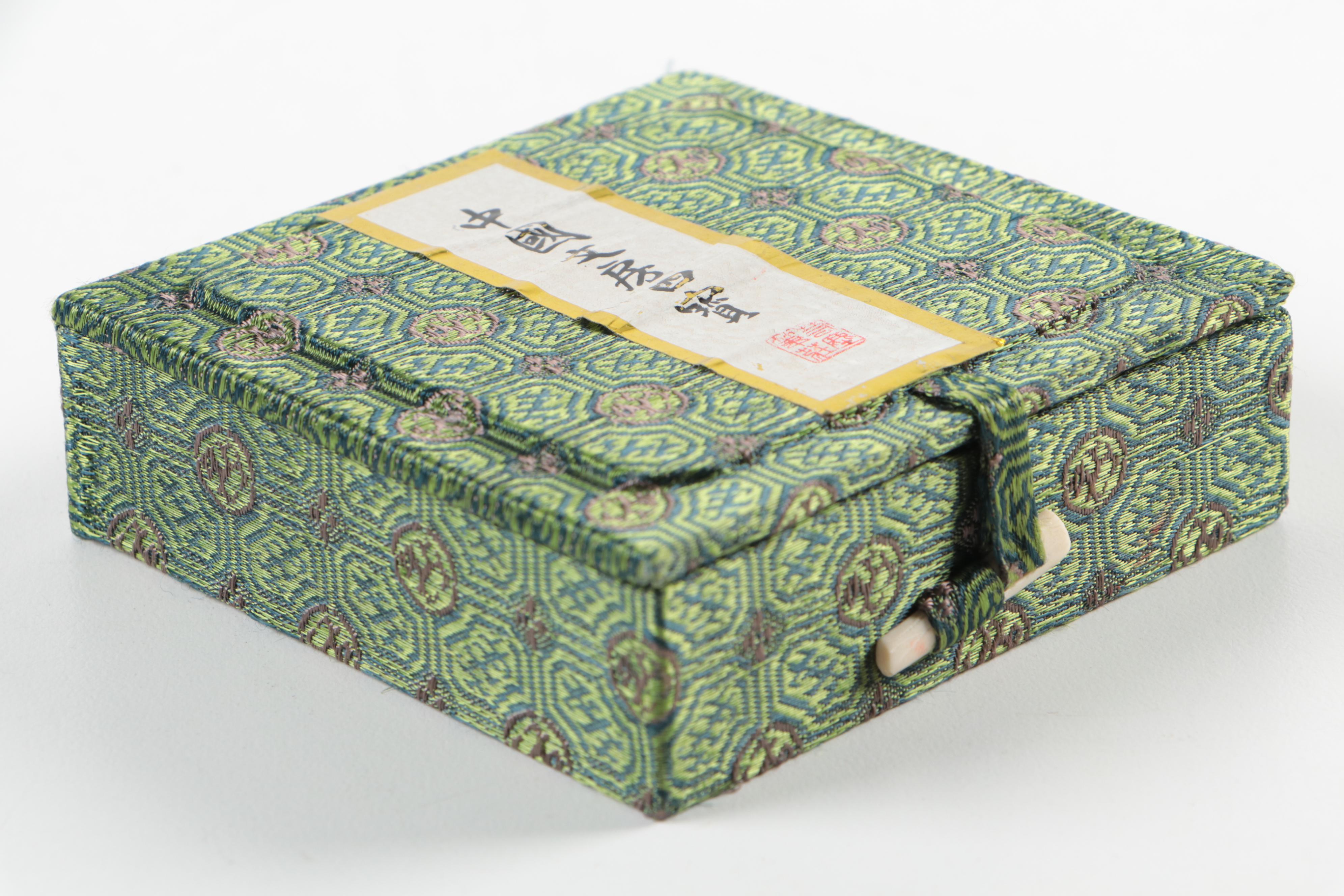 Chinese Wax Seal Stamp and Ink Pot with Mottahedeh "Blue Canton" Candle