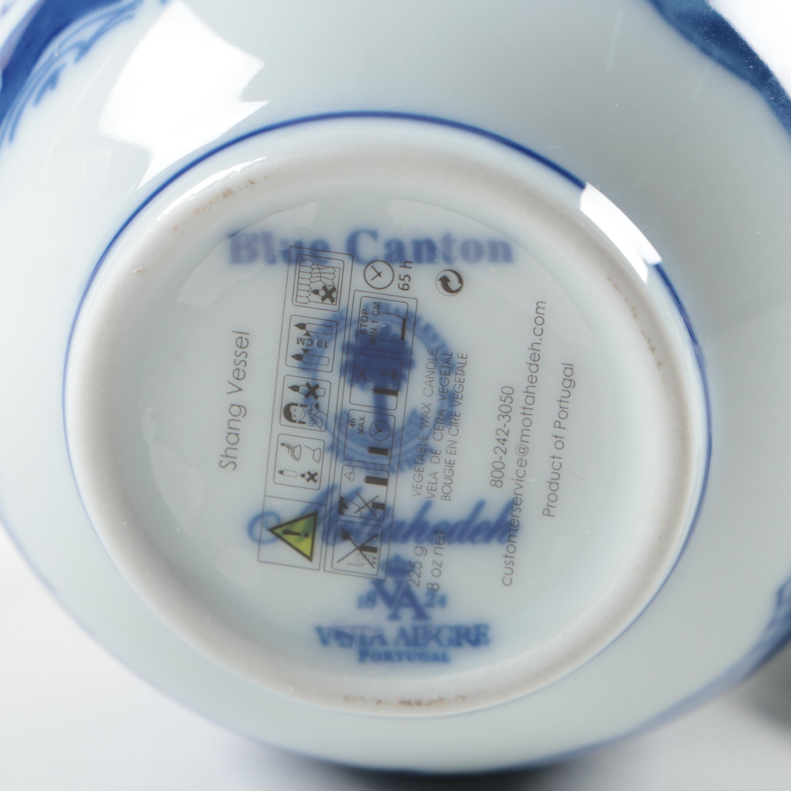 Chinese Wax Seal Stamp and Ink Pot with Mottahedeh "Blue Canton" Candle