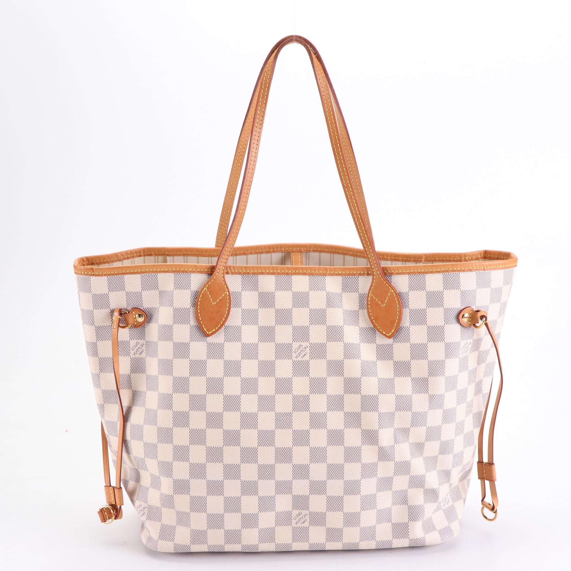 Louis Vuitton Neverfull MM in Damier Azur Canvas and Vachetta Leather with Pouch