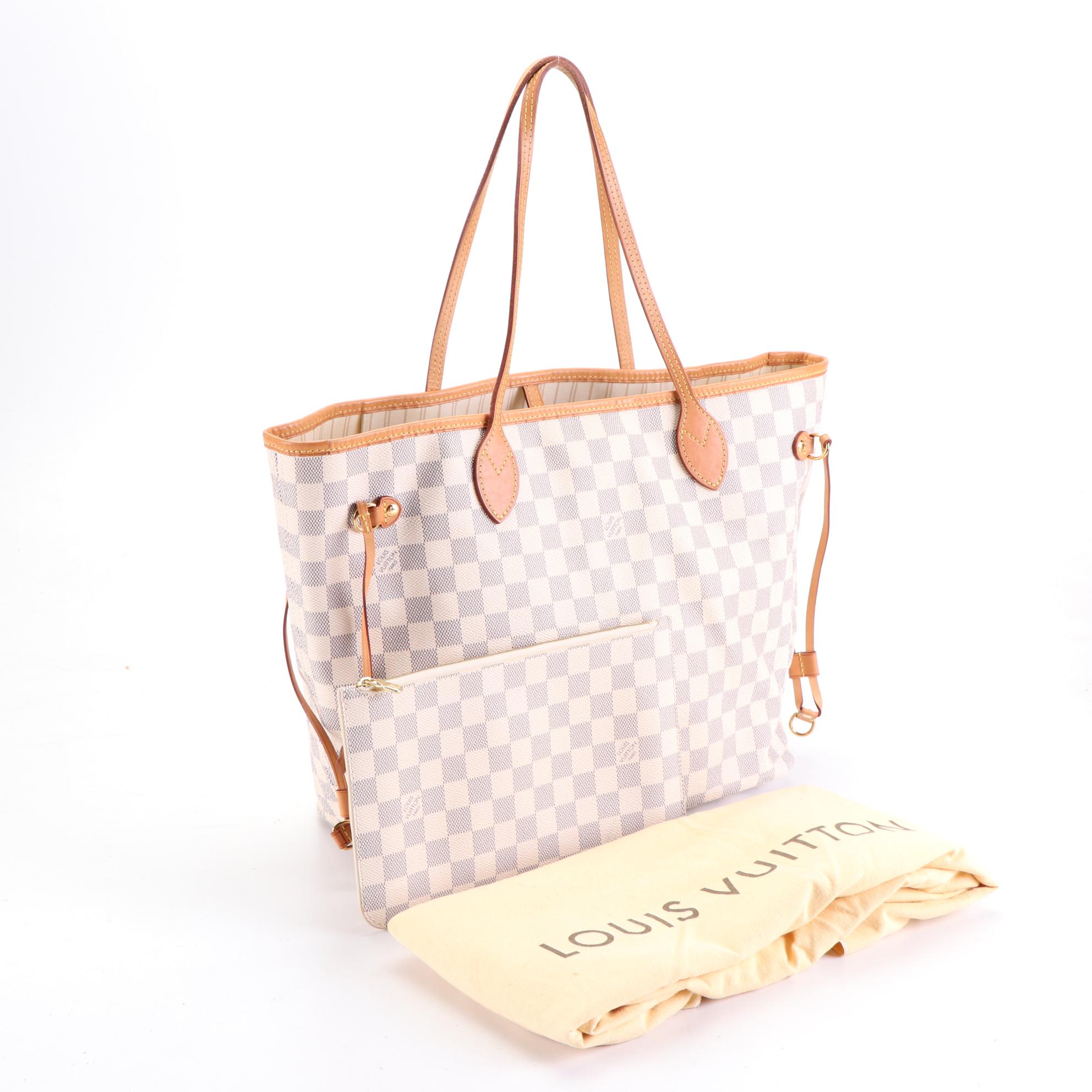 Louis Vuitton Neverfull MM in Damier Azur Canvas and Vachetta Leather with Pouch