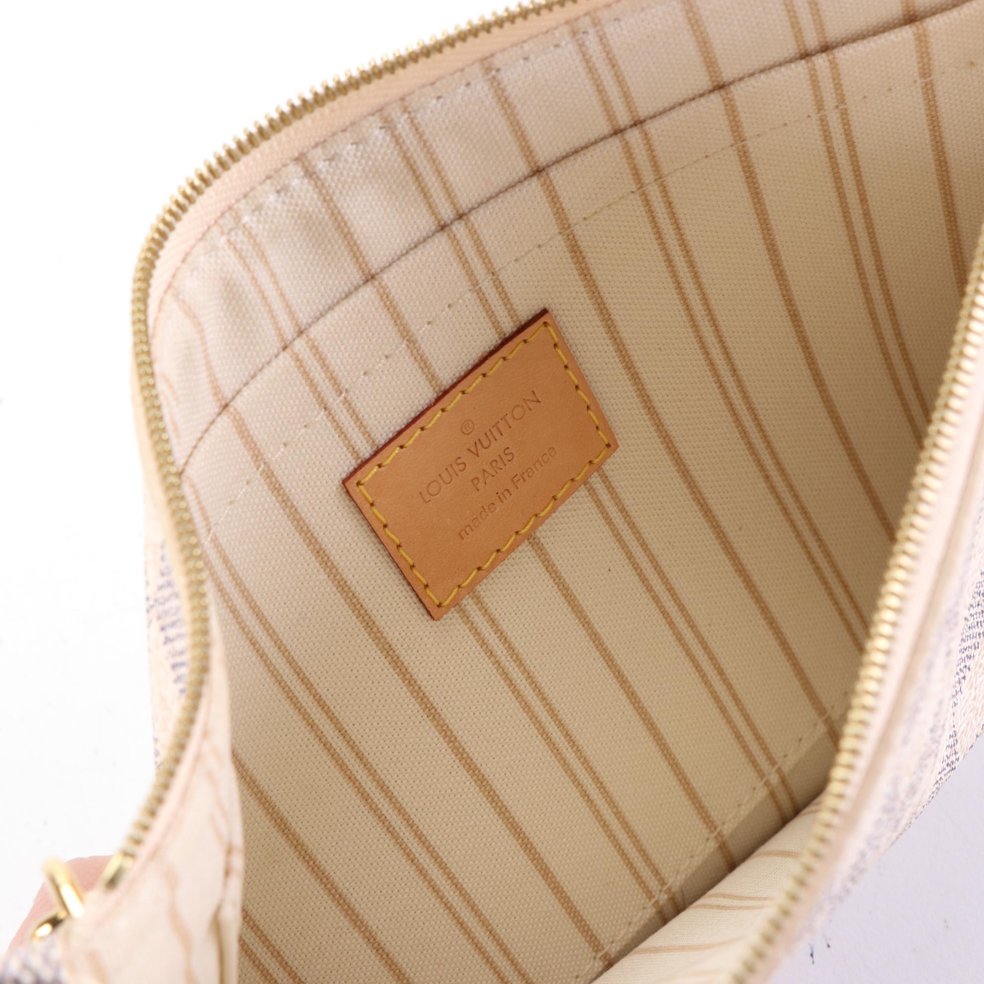 Louis Vuitton Neverfull MM in Damier Azur Canvas and Vachetta Leather with Pouch