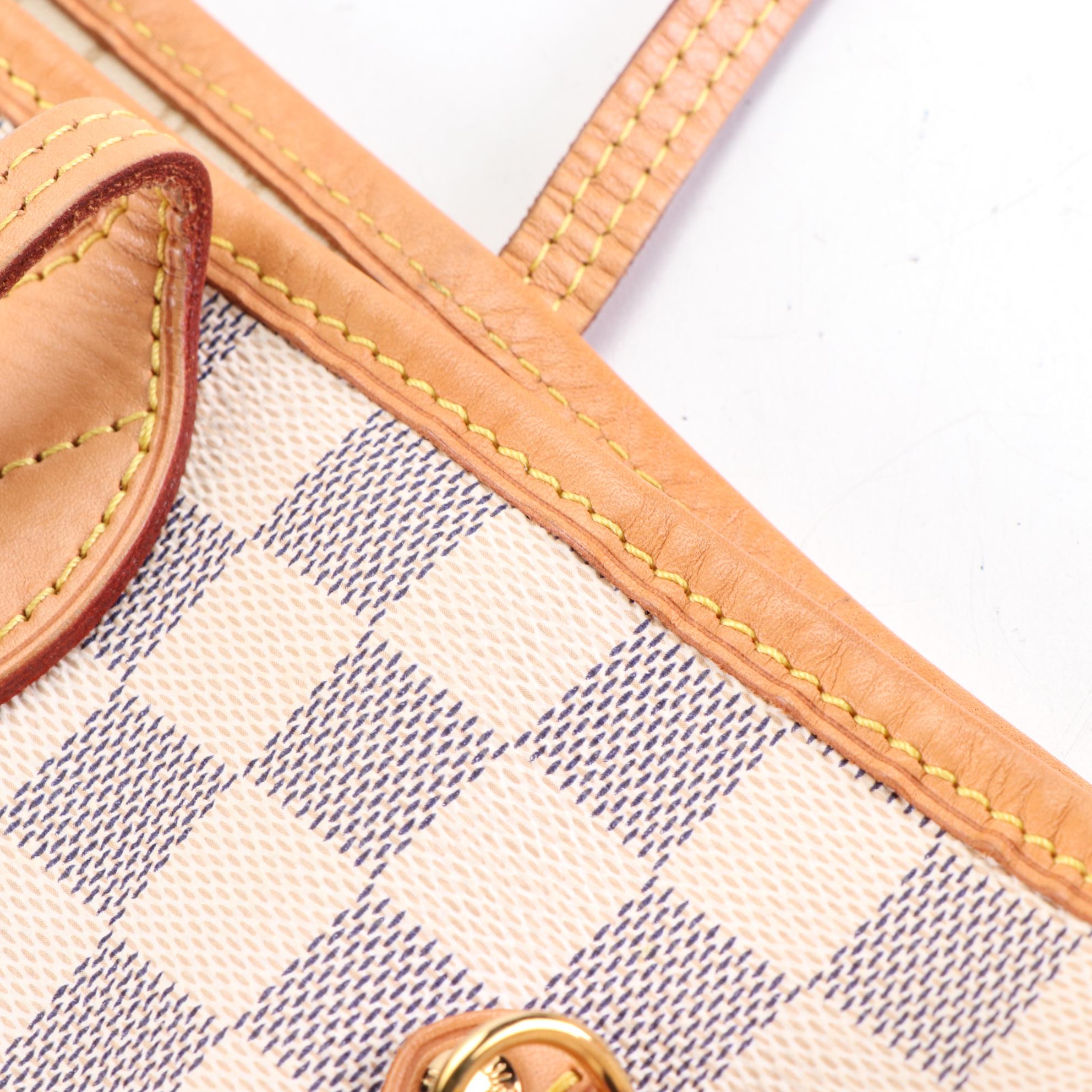 Louis Vuitton Neverfull MM in Damier Azur Canvas and Vachetta Leather with Pouch