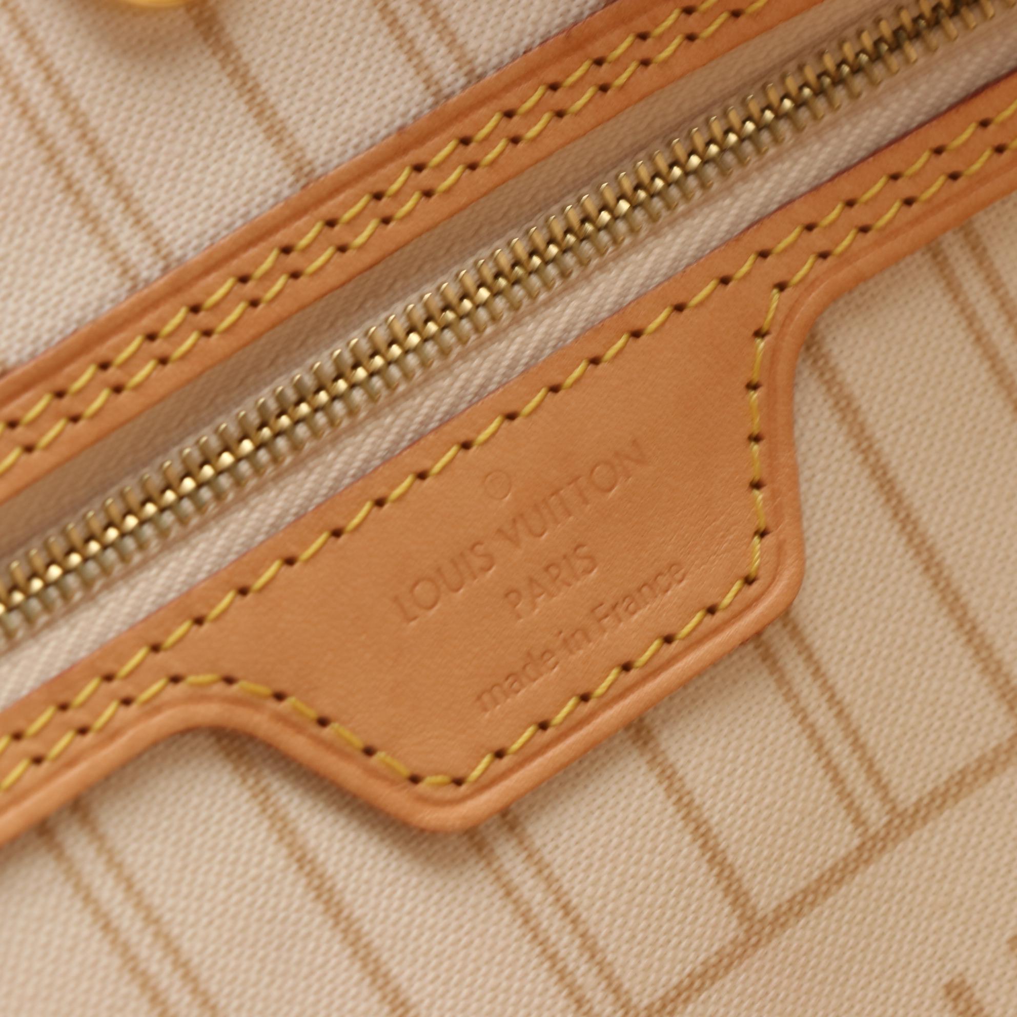 Louis Vuitton Neverfull MM in Damier Azur Canvas and Vachetta Leather with Pouch