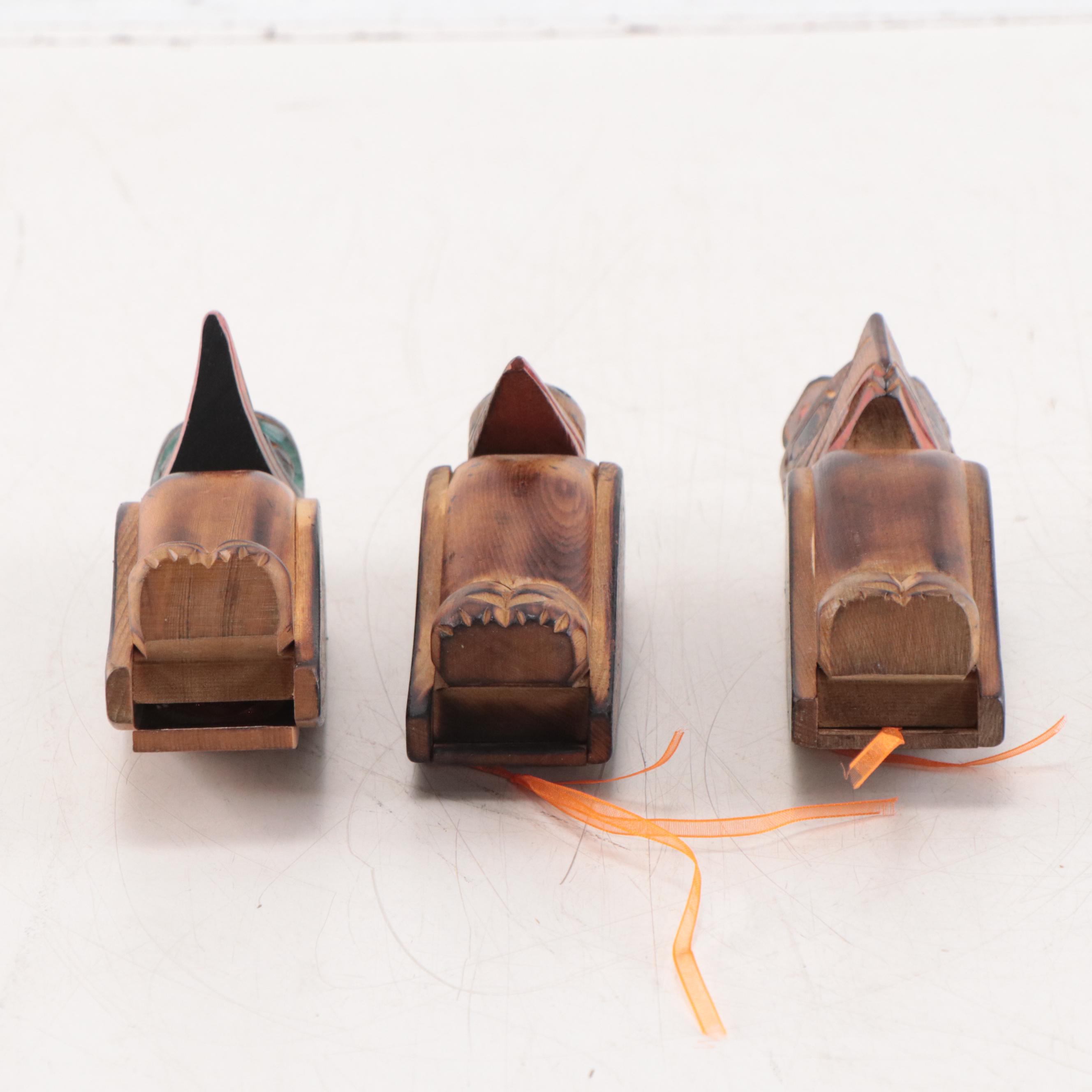 Pacific Northwest Native American Style Carved Wood Sculptures of Birds