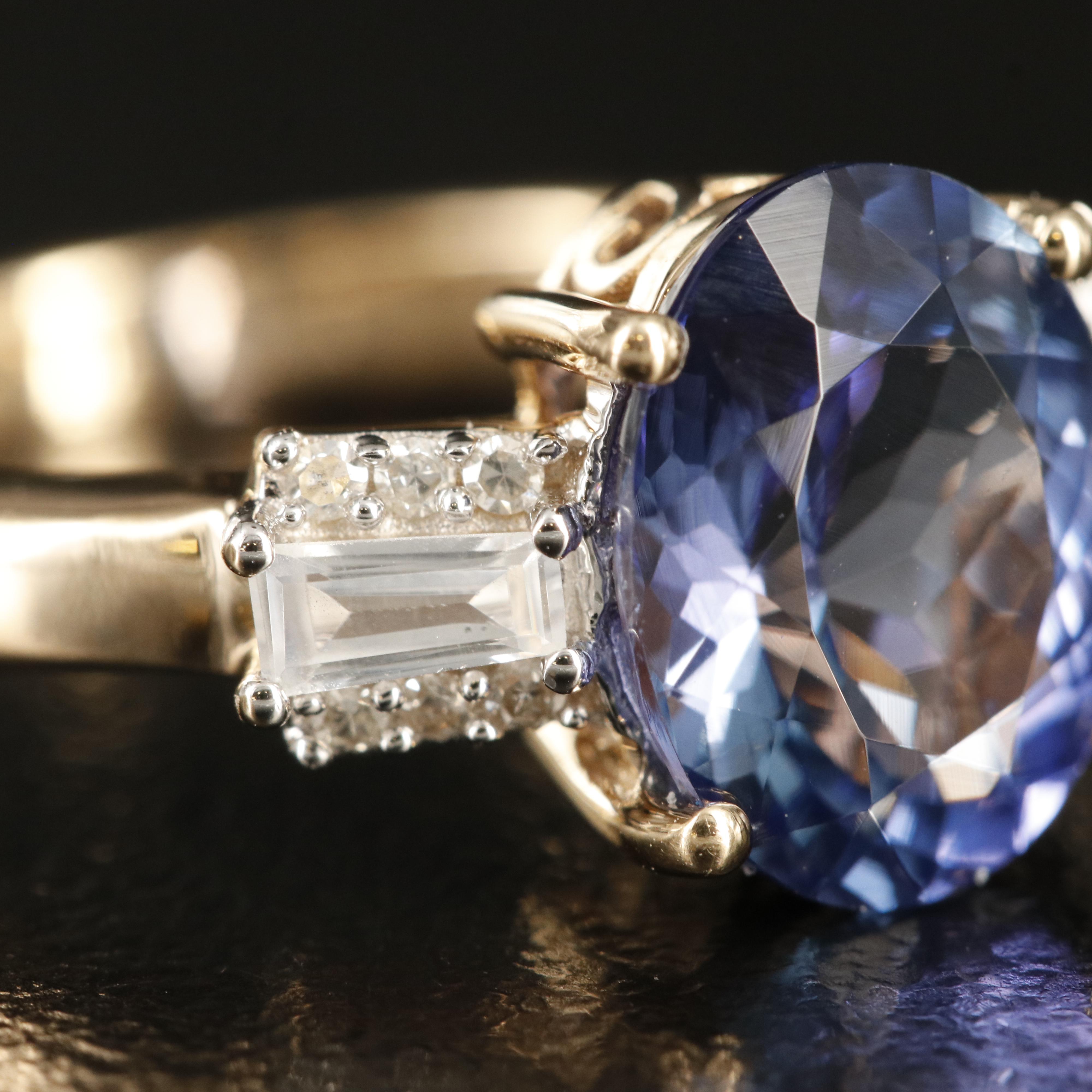 14K Tanzanite, Topaz and Diamond Ring