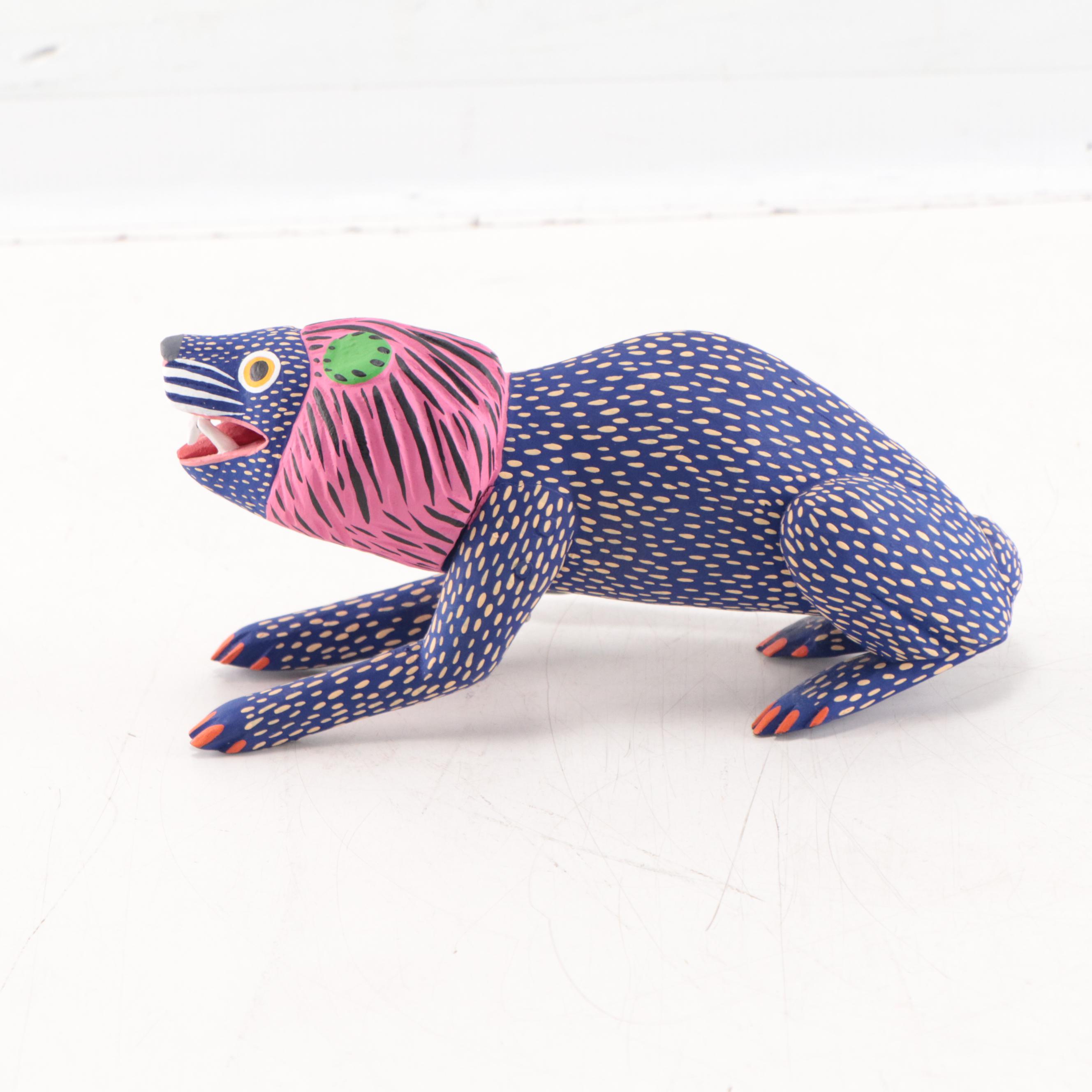 Jimenez Mexican Folk Art Hand-Painted Wood Alebrije of Lion